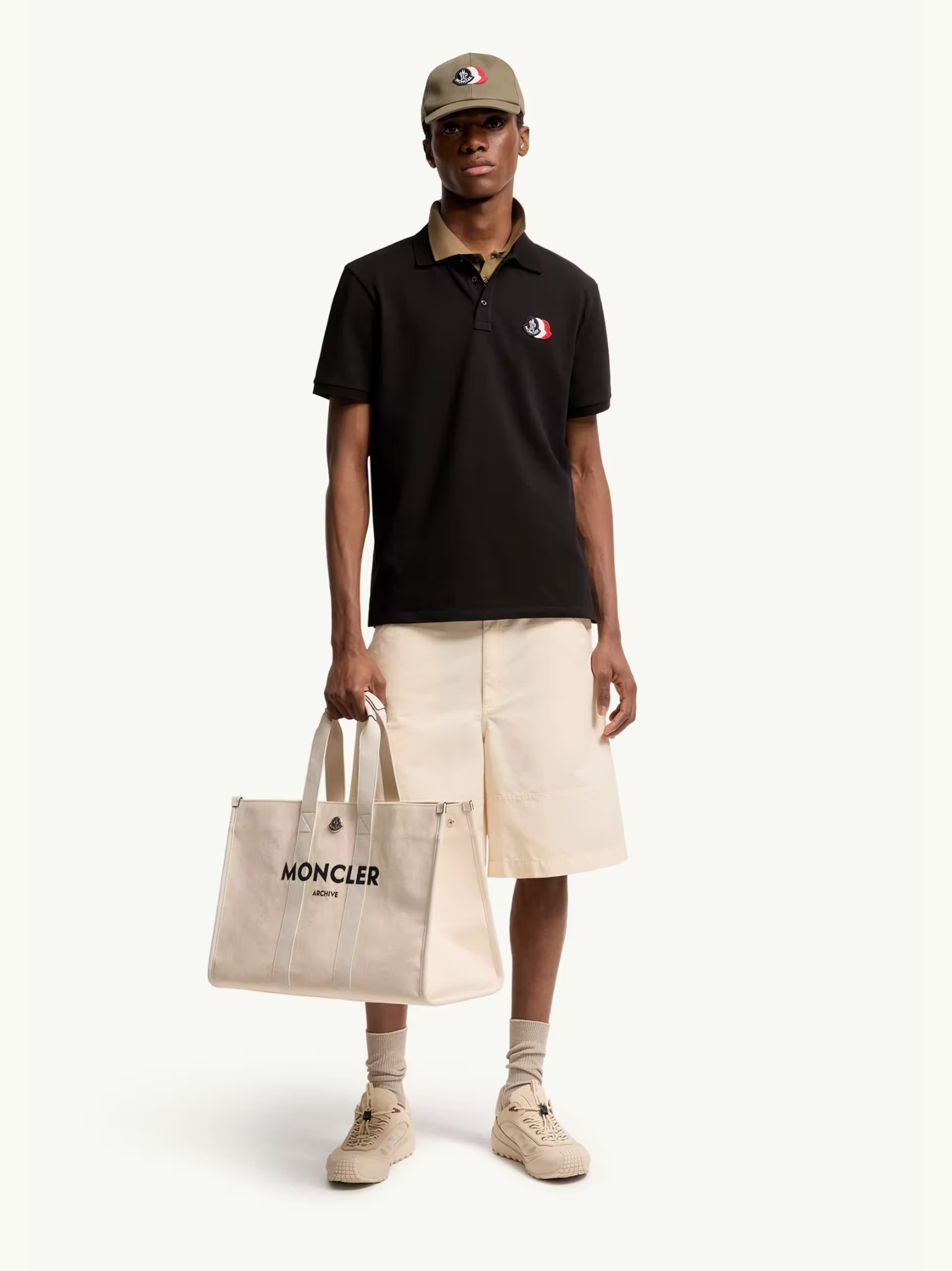 MONCLER Logo Patch Cotton Piquet Polo Shirt Black