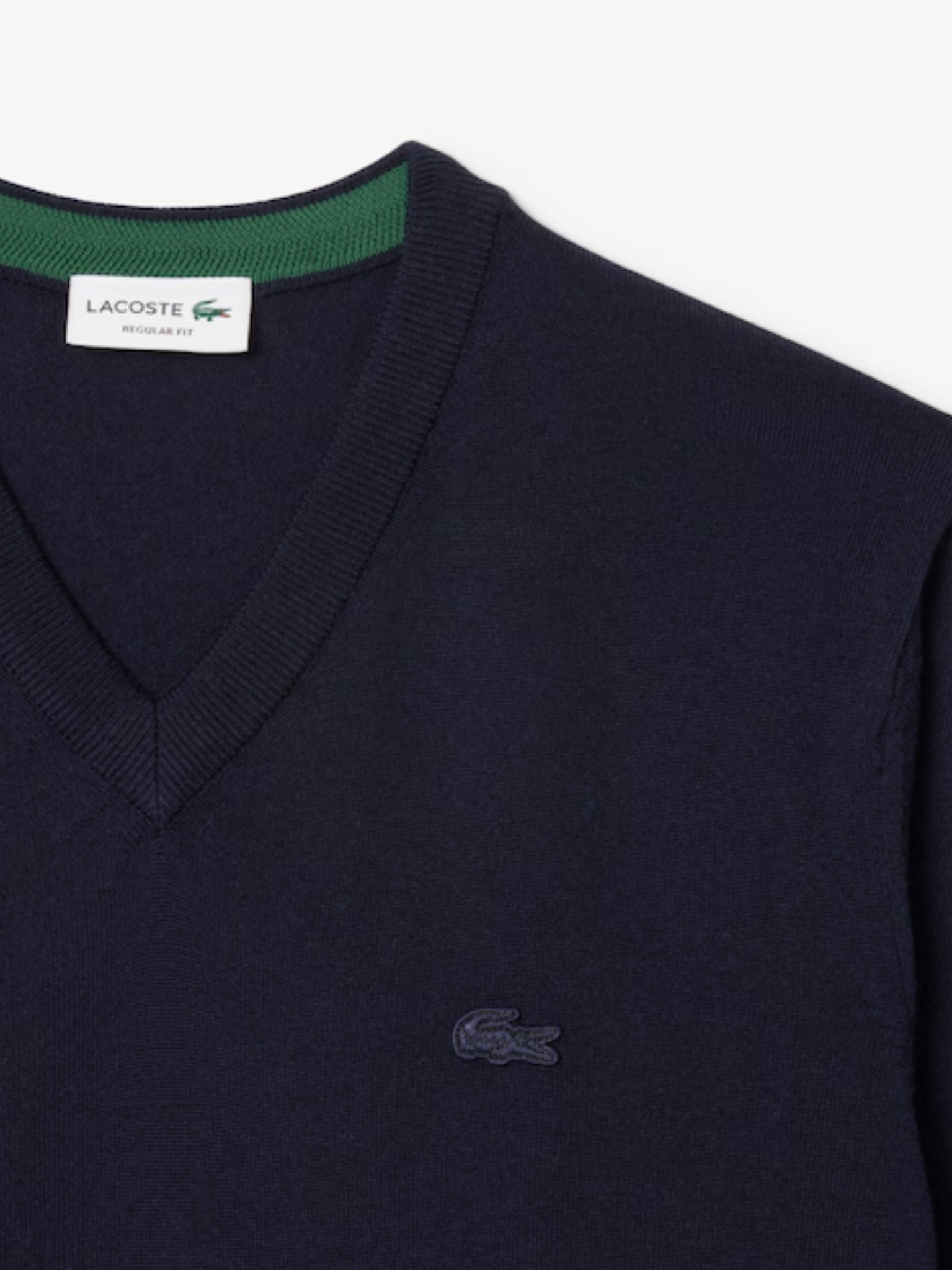 LACOSTE Merino Wool Monochrome V Neck Sweater Midnight Blue