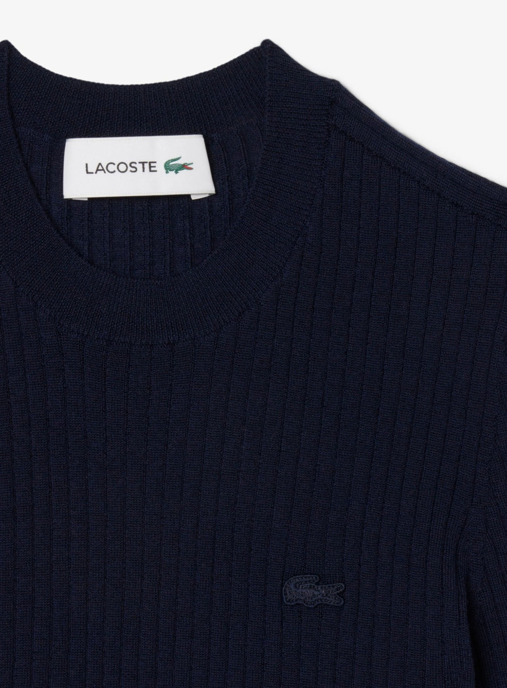 LACOSTE WOMEN Short Sleeved Merino Wool Rib Knit Sweater Midnight Blue
