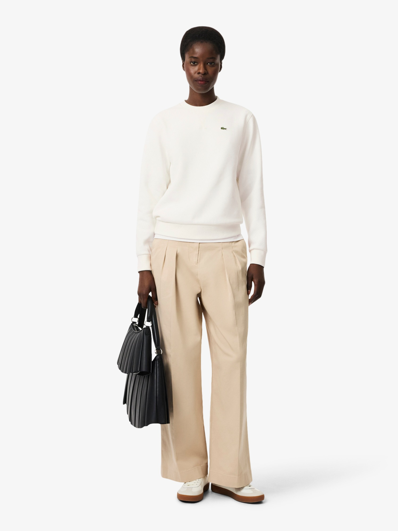 LACOSTE WOMEN Relaxed Fit Piqué Crew Neck Sweatshirt White