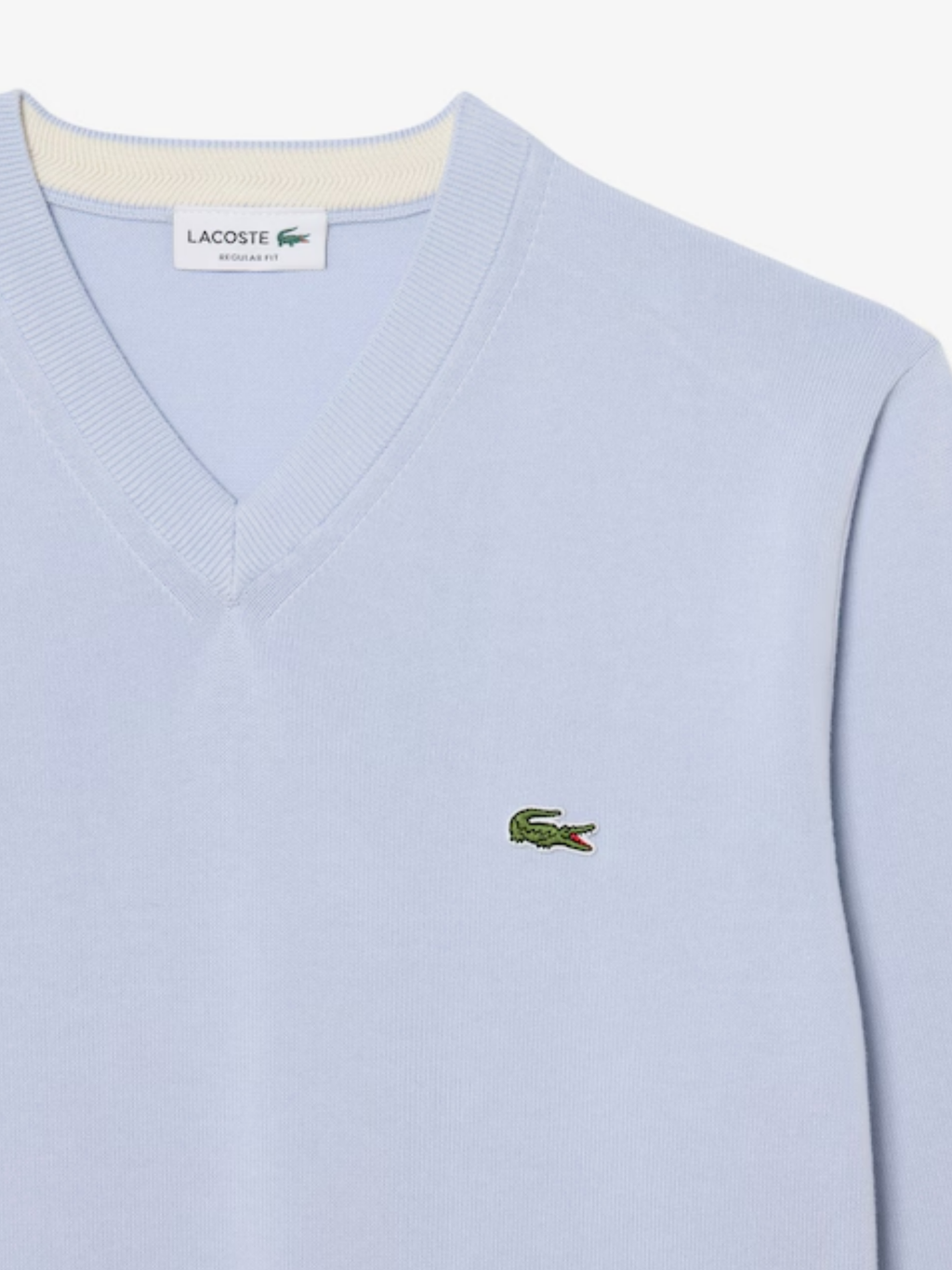 LACOSTE Monochrome Cotton V-neck Sweater Light Blue