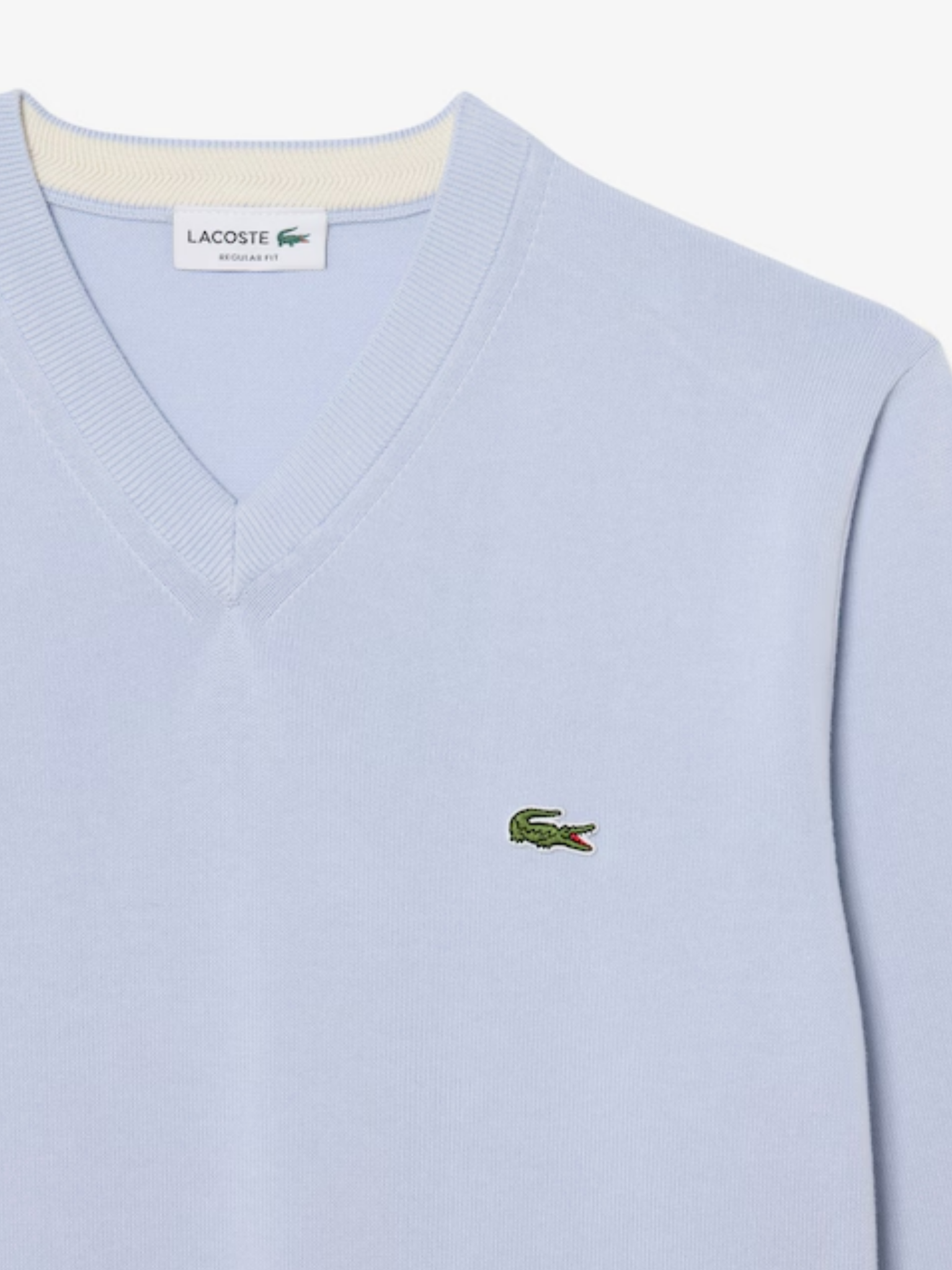LACOSTE Monochrome Cotton V-neck Sweater Light Blue