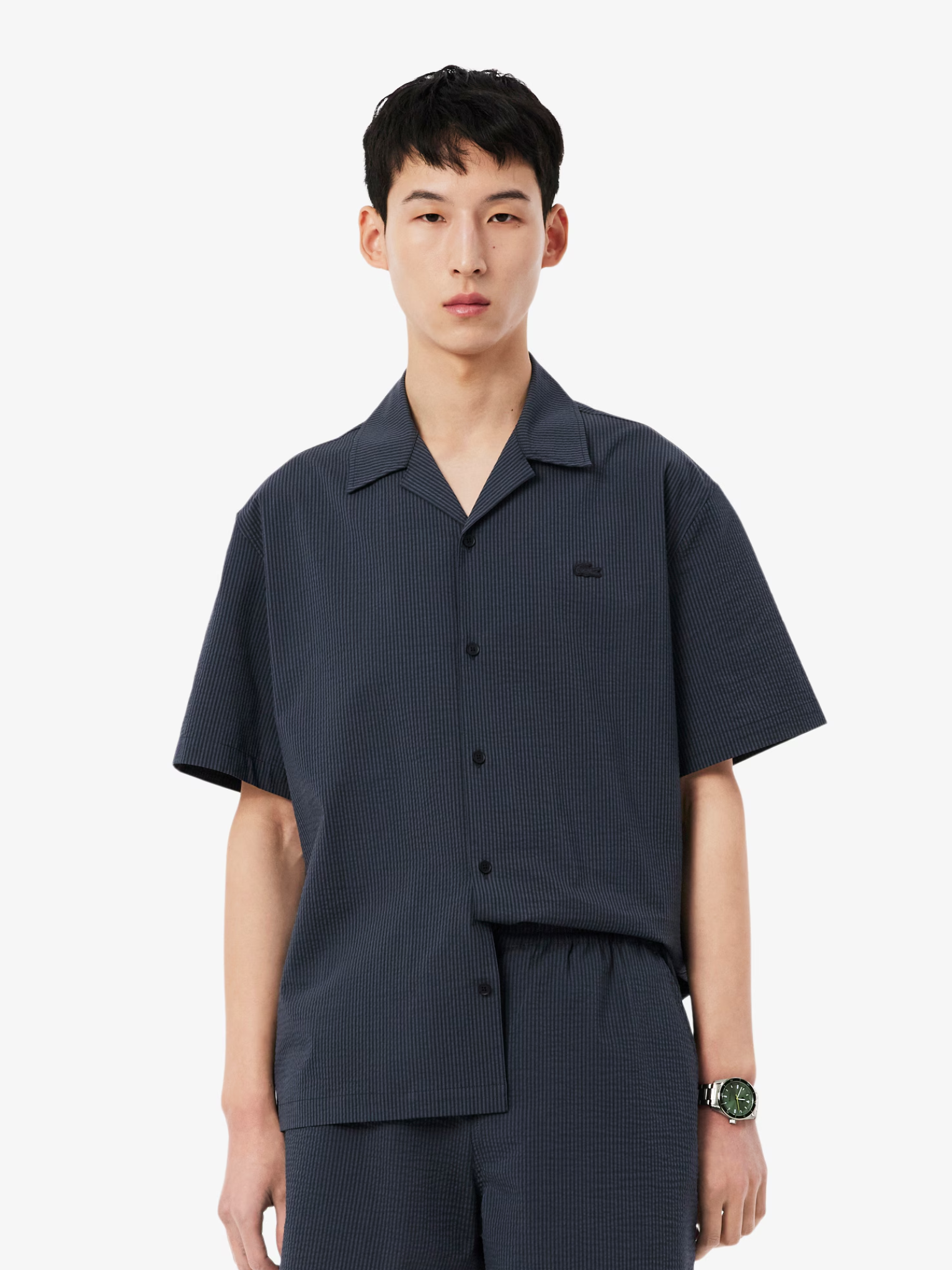 LACOSTE Relaxed Fit Seersucker Shirt Black