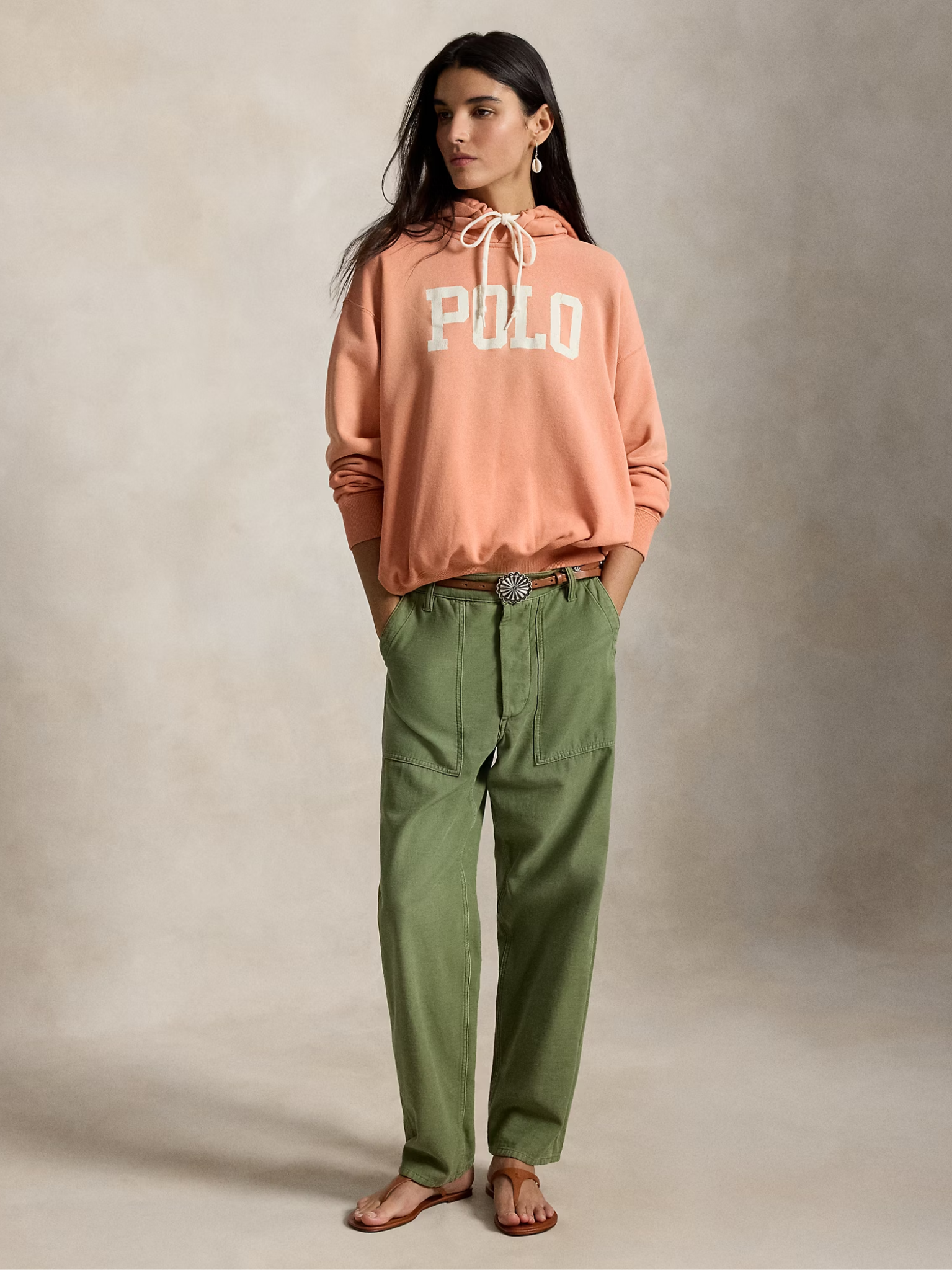 RALPH LAUREN WOMEN Logo Lightweight Fleece Hoodie Pastel Coral