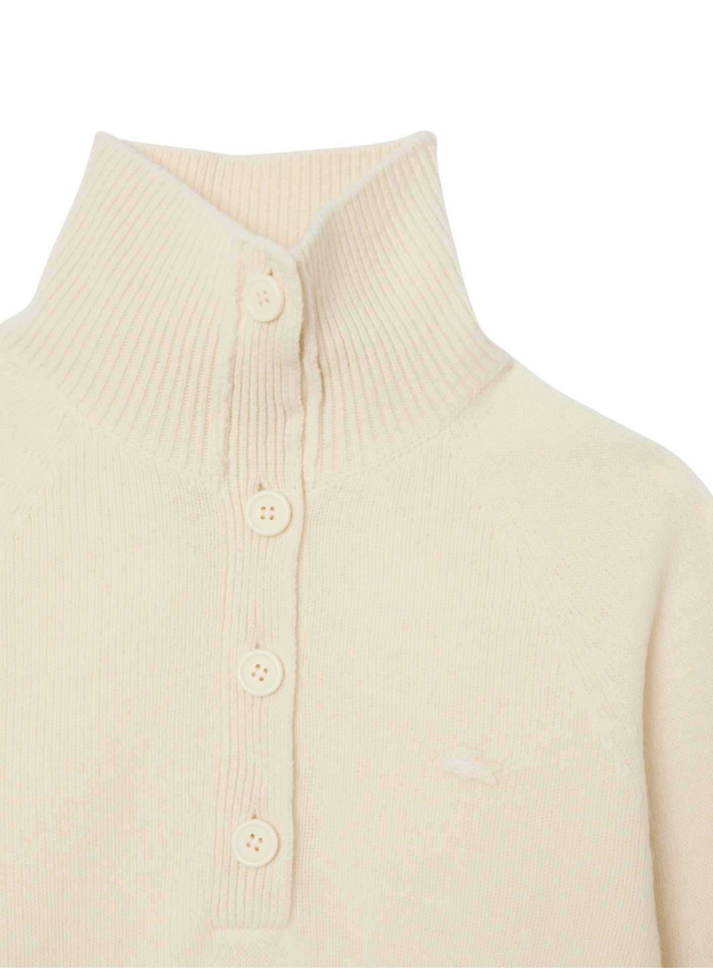 LACOSTE WOMEN Carded Wool High Neck Sweater Ecru White