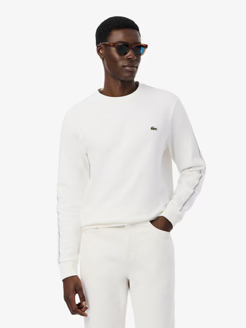 LACOSTE Stripe Band Fleece Sweatshirt White