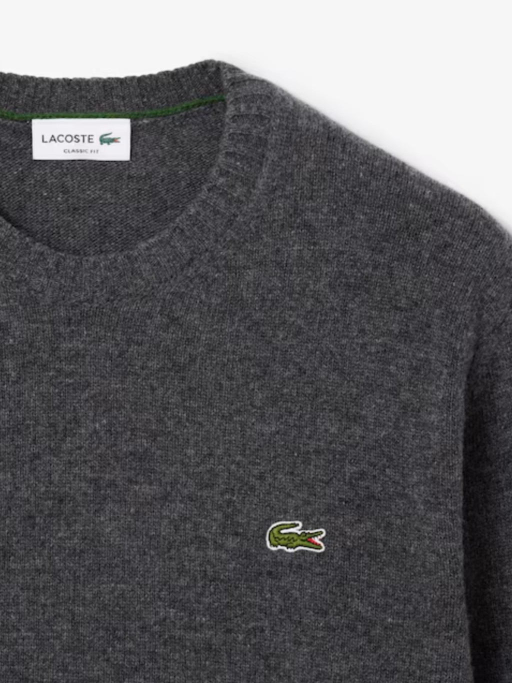 LACOSTE Wool Crew Neck Sweater Heathered Grey