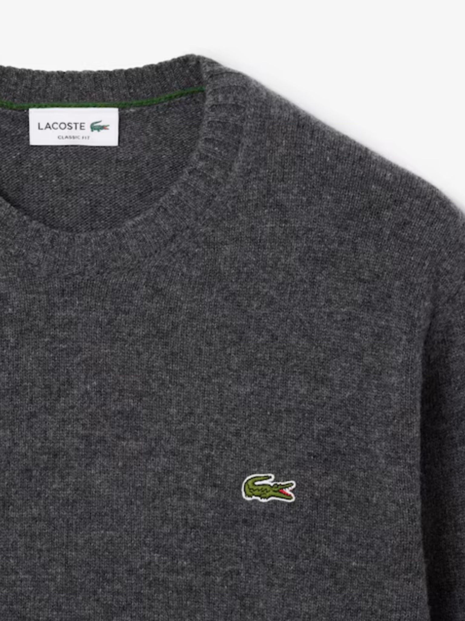 LACOSTE Wool Crew Neck Sweater Heathered Grey
