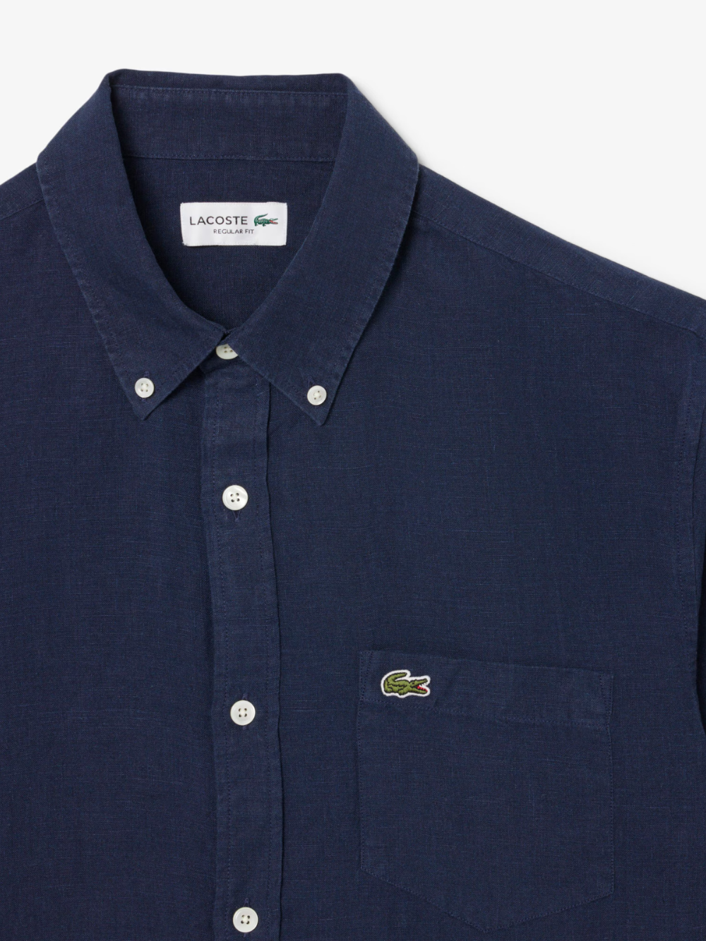 LACOSTE Regular Fit Linen Shirt Midnight Blue