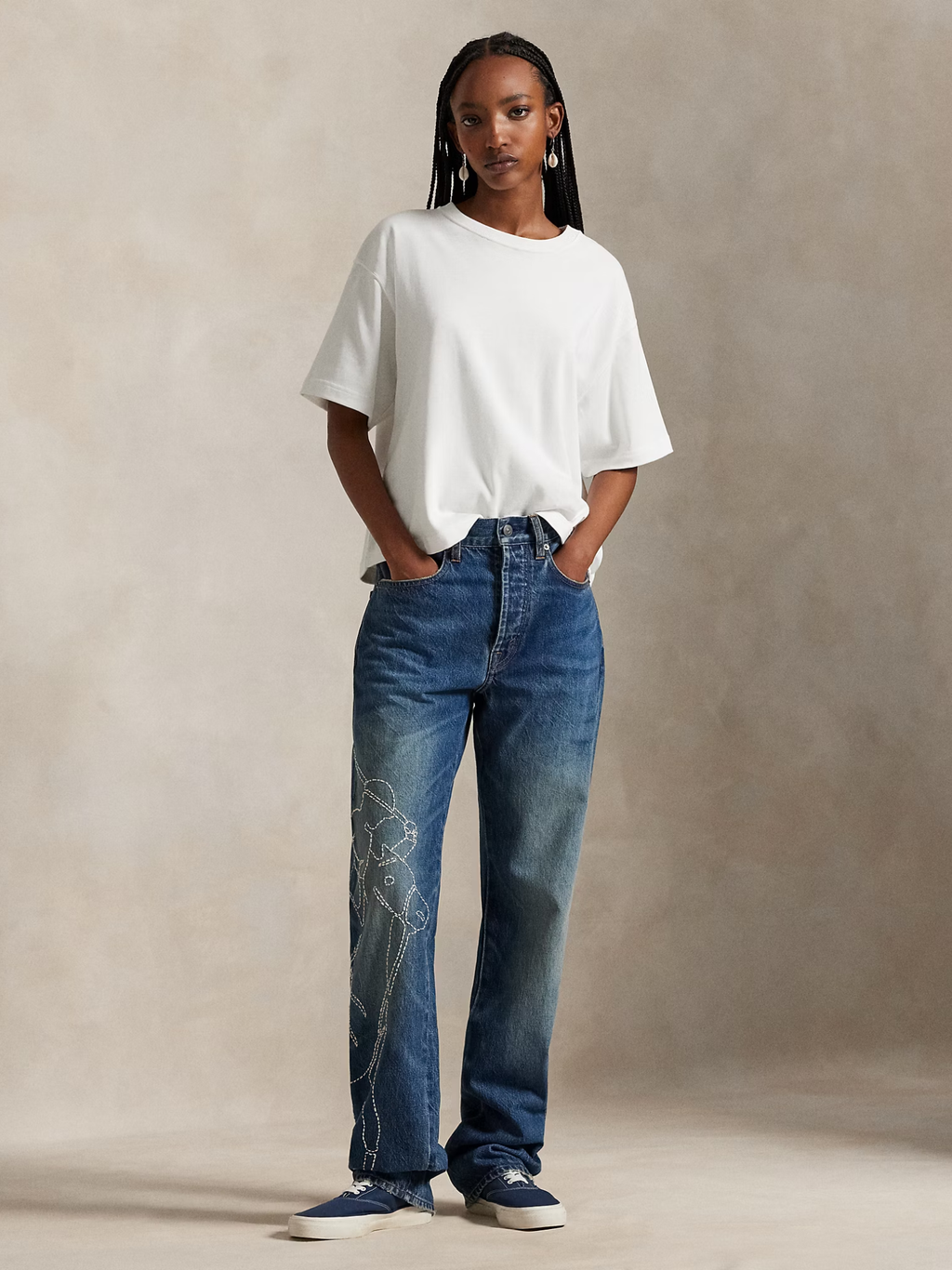 RALPH LAUREN WOMEN Embroidered Relaxed Straight Jeans Junesel Wash