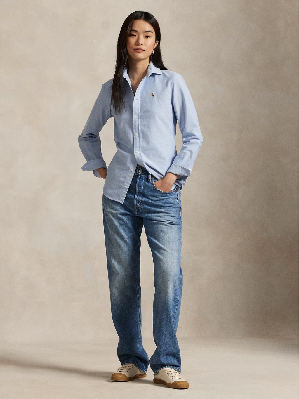 RALPH LAUREN WOMEN Slim Fit Oxford Shirt Blue