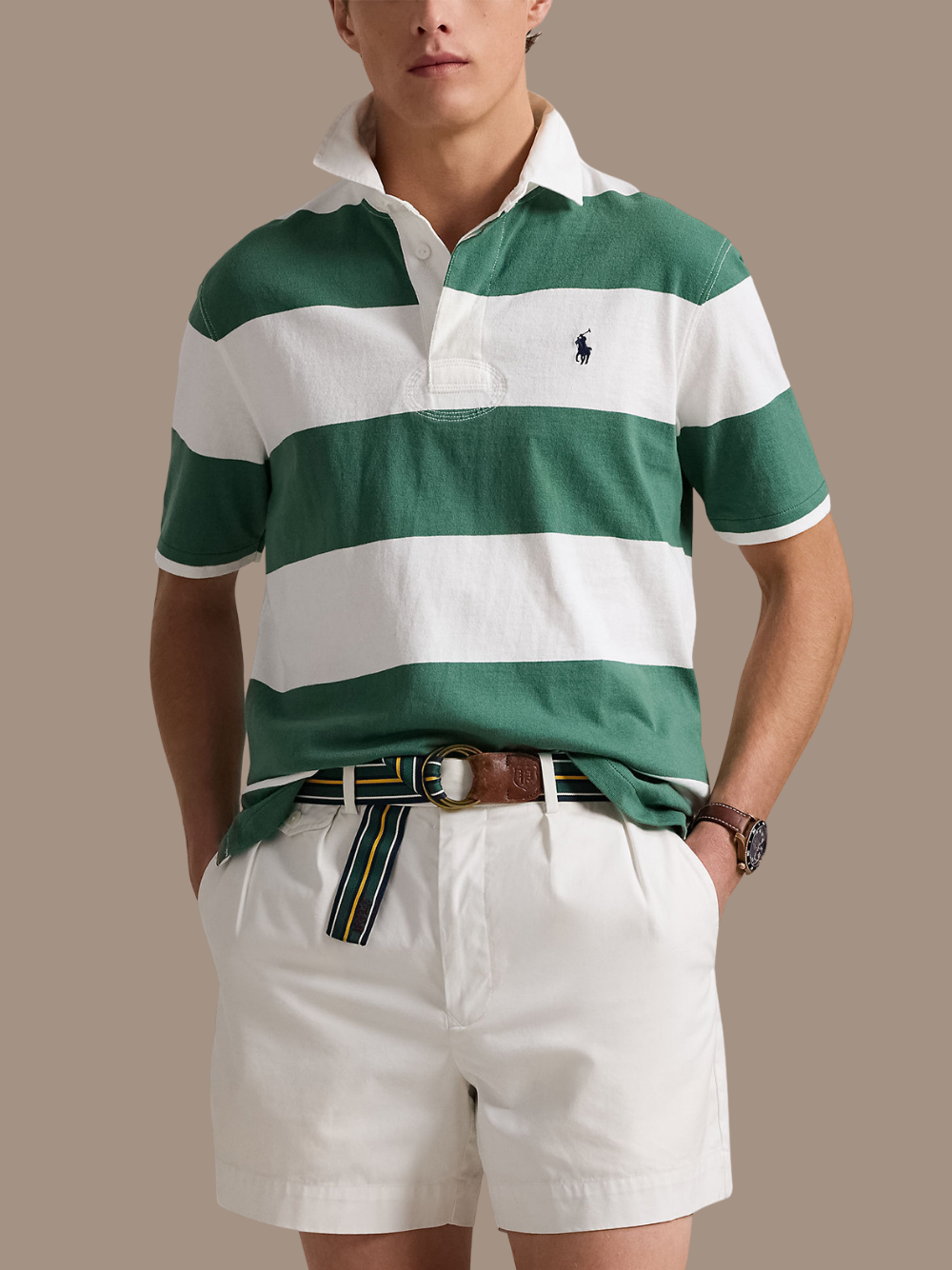 RALPH LAUREN Classic Fit Short-Sleeve Rugby Shirt Antique Green/White