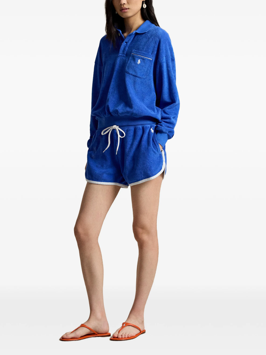 RALPH LAUREN WOMEN Terry Long-sleeve Polo Shirt Gala Blue