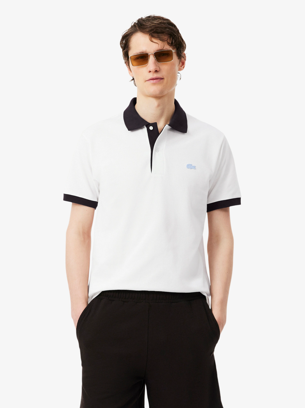 LACOSTE Classic Fit Contrast Rib Polo Shirt White