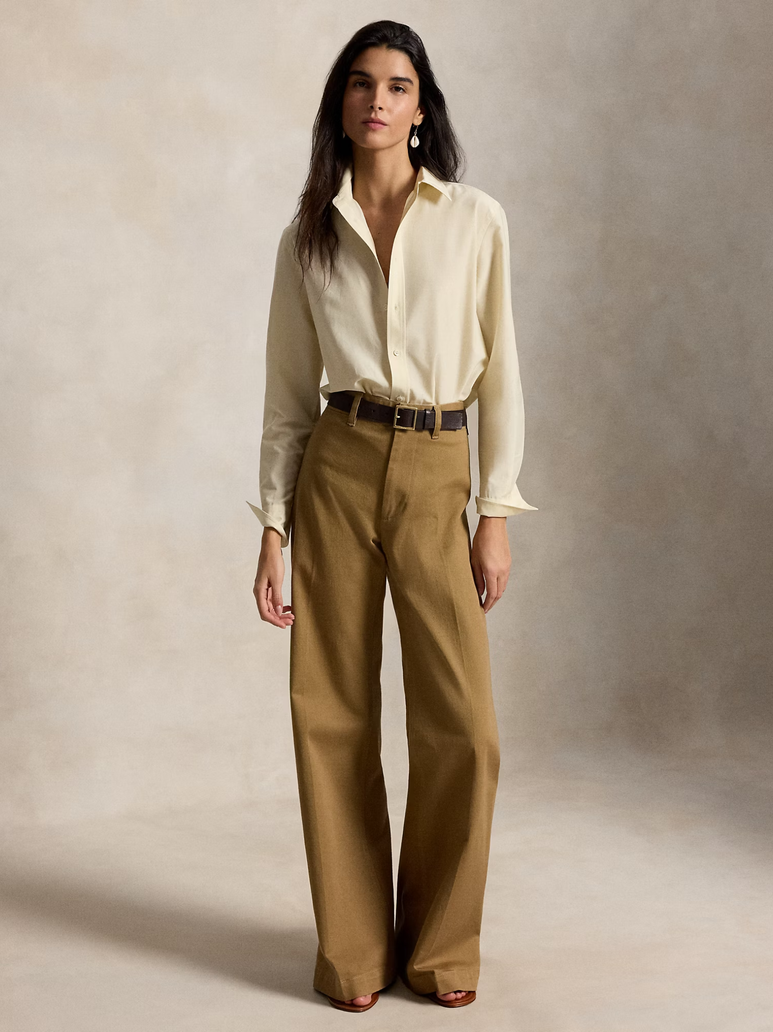 RALPH LAUREN WOMEN Relaxed Fit Cotton-Silk Shirt Full Cream
