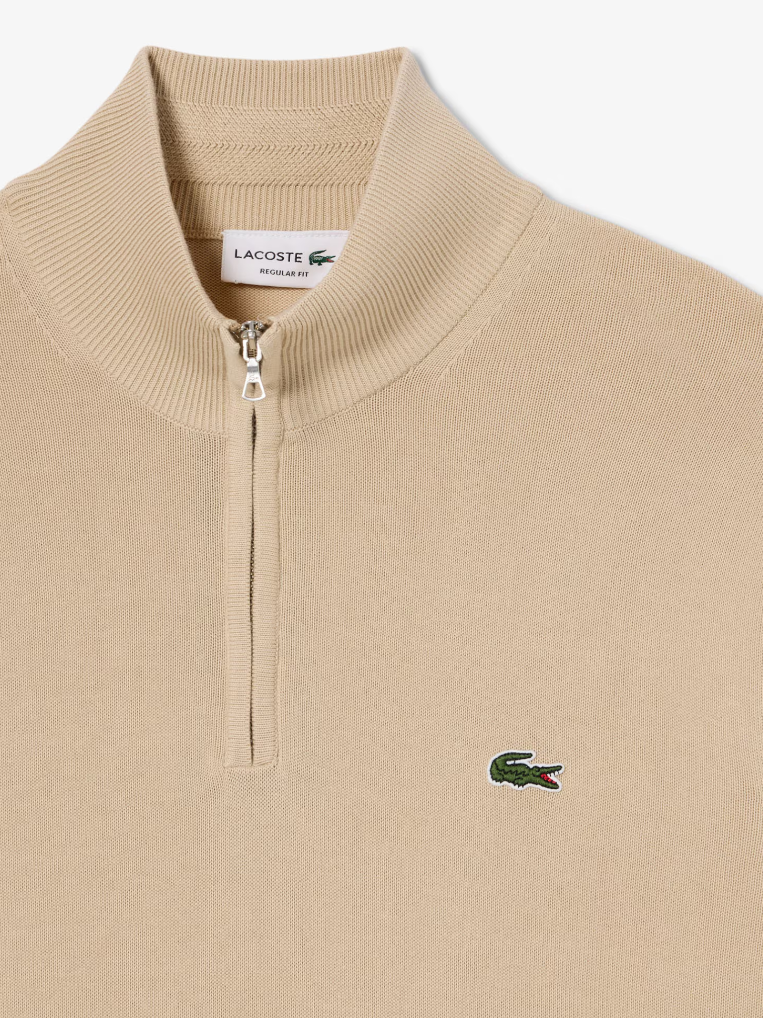 LACOSTE Zipped High Neck Cotton Sweater Beige