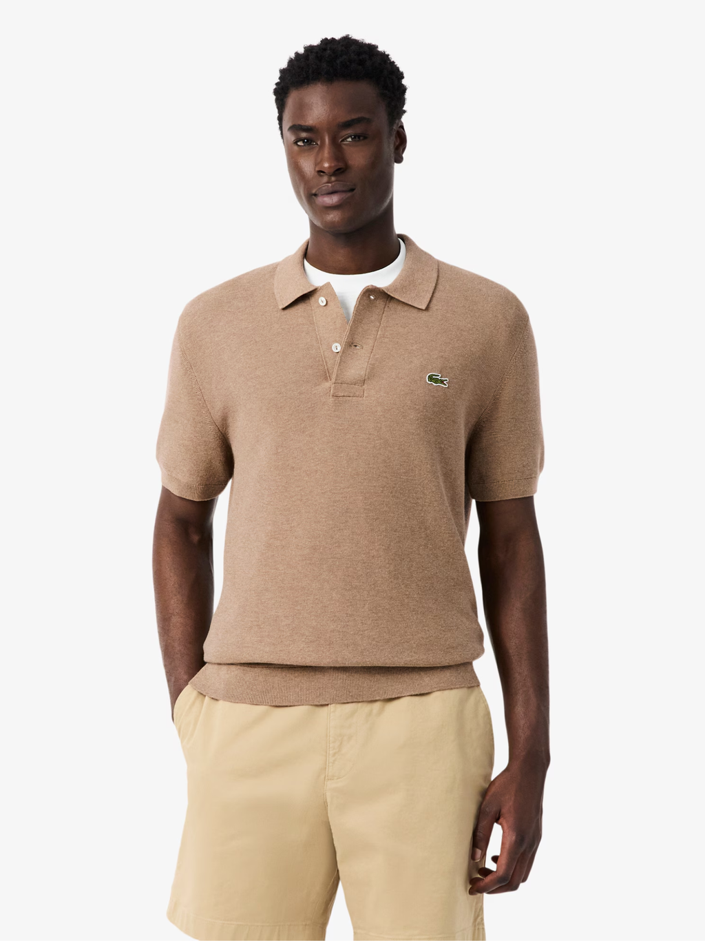 LACOSTE Classic Fit Knitted Polo Shirt Beige