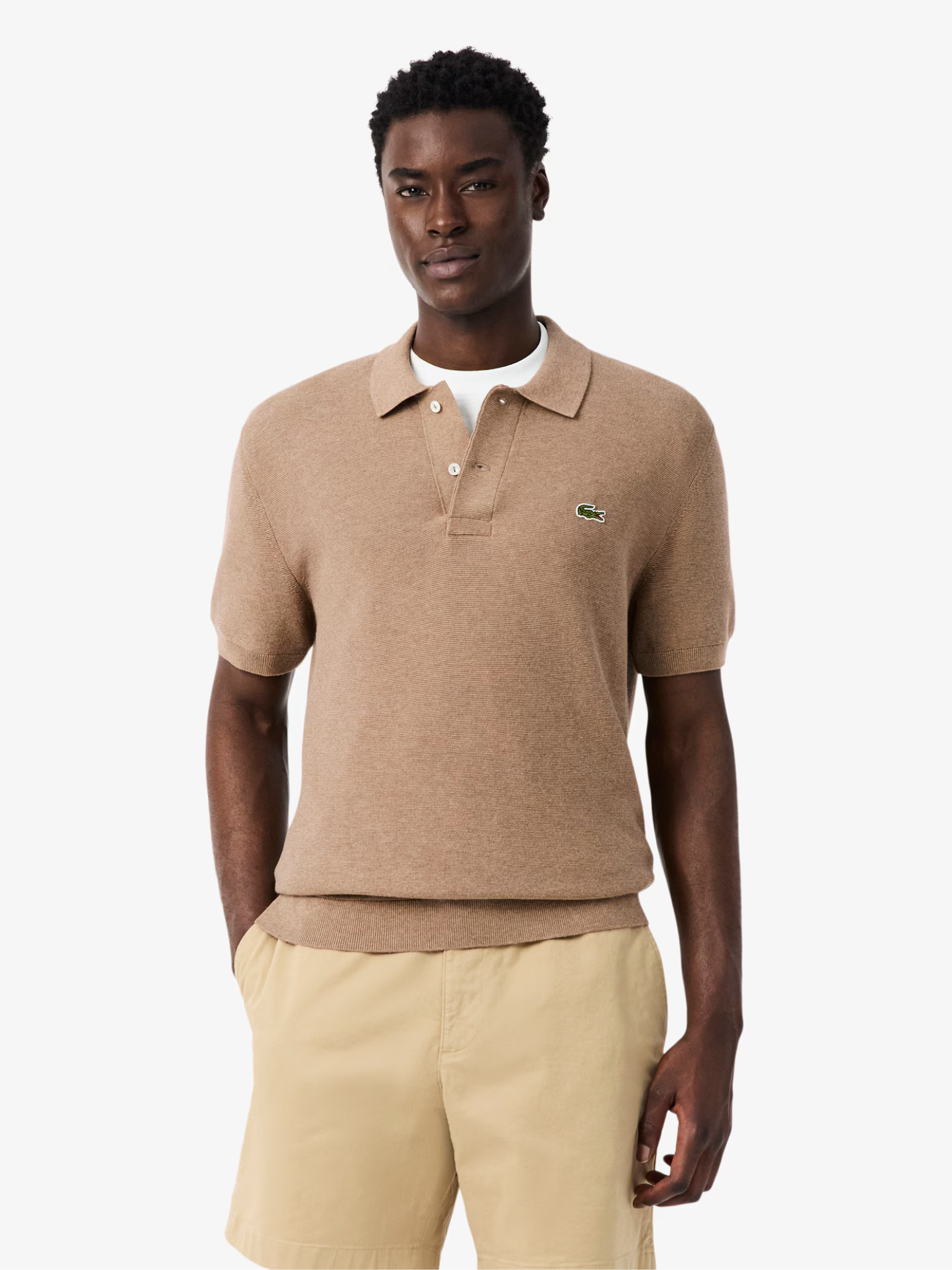 LACOSTE Classic Fit Knitted Polo Shirt Beige