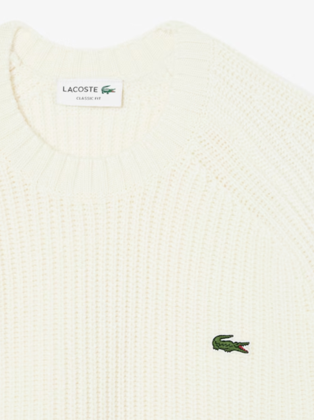 LACOSTE Thick Wool Crew Neck Sweater Ecru White
