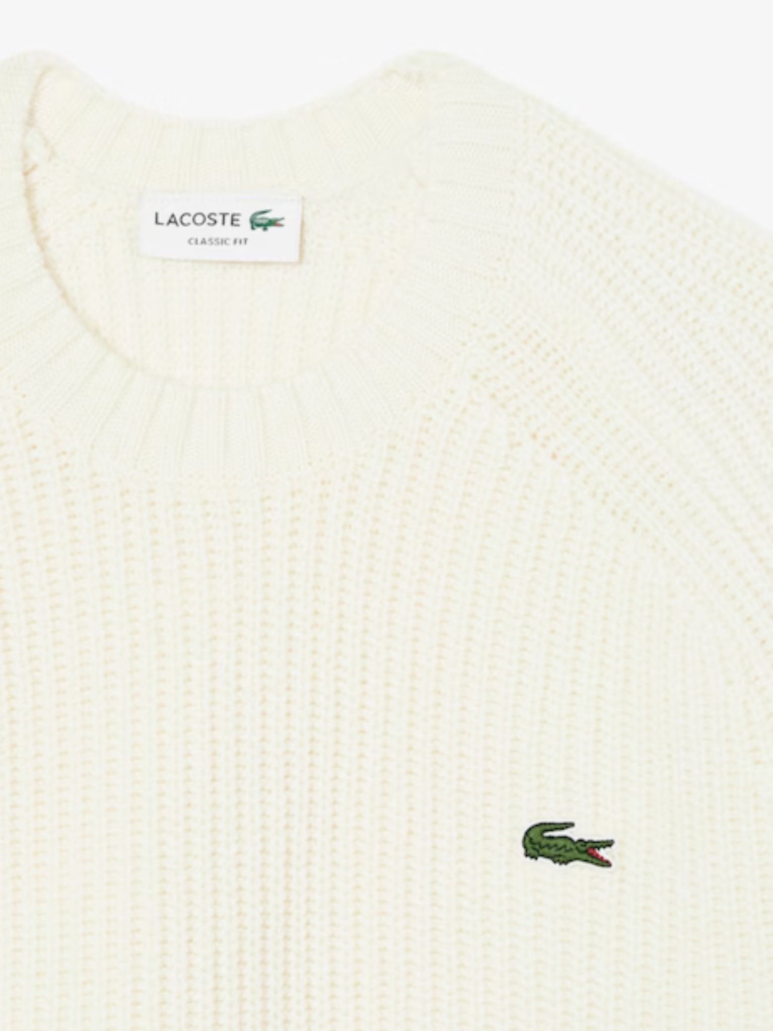 LACOSTE Thick Wool Crew Neck Sweater Ecru White