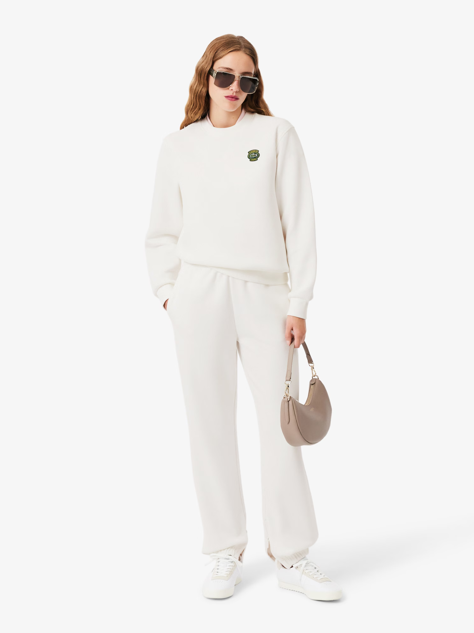 LACOSTE WOMEN Crew Neck Badge Sweatshirt White