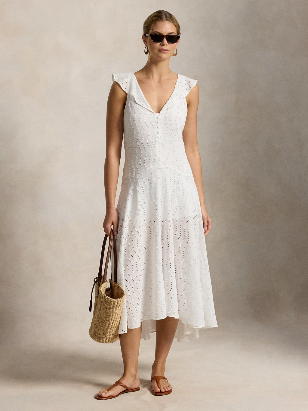 RALPH LAUREN WOMEN Eyelet Gauze Dress White