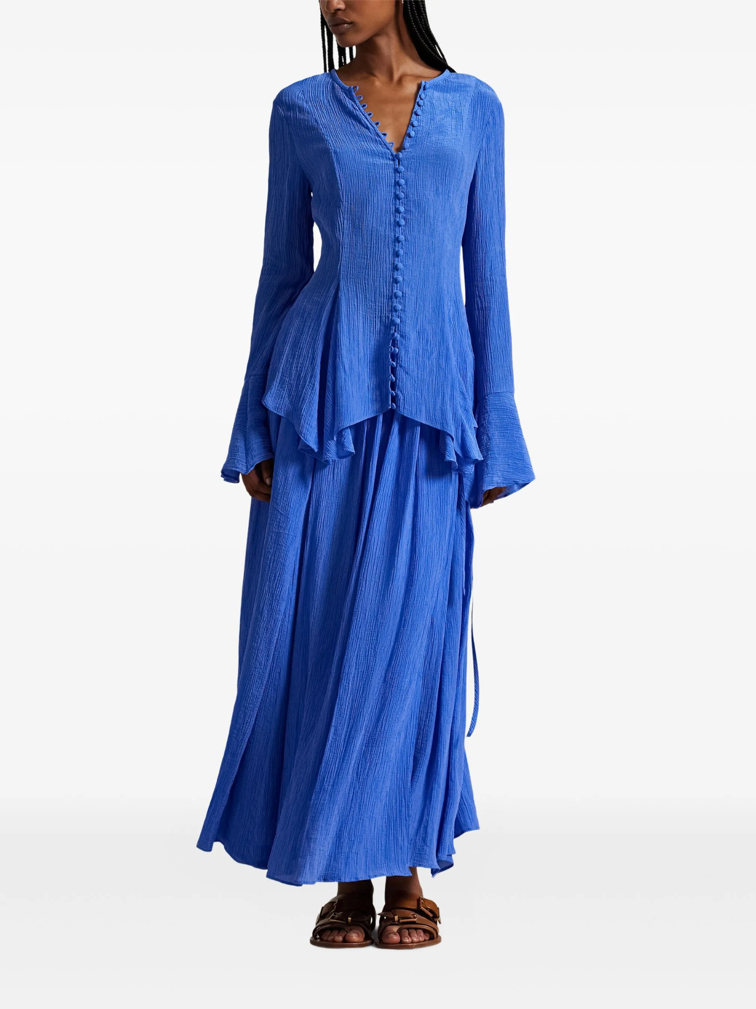 RALPH LAUREN WOMEN Crinkled Button-front Top Indigo Sky