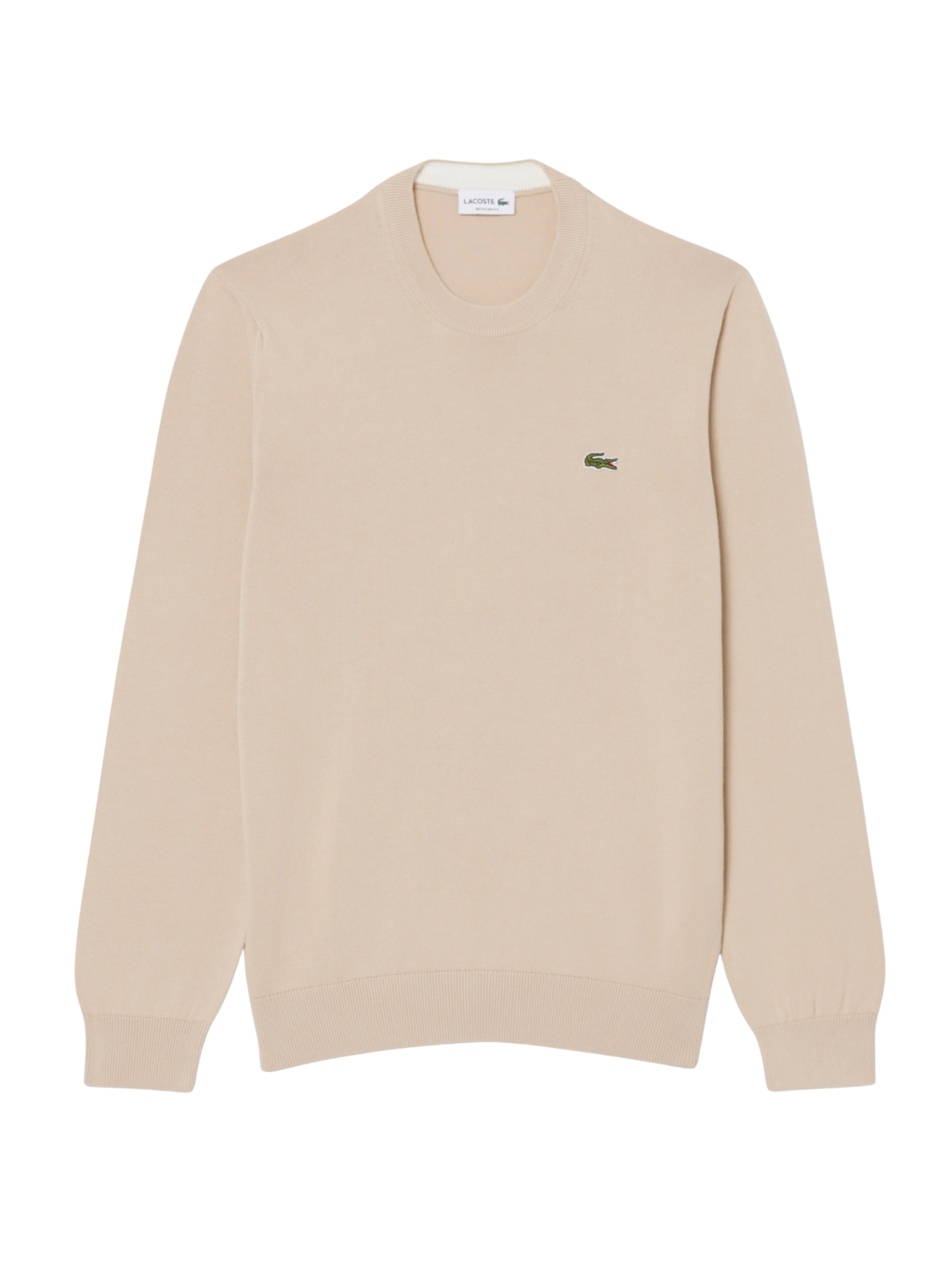 LACOSTE Monochrome Crew Neck Cotton Sweater Beige