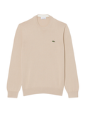 LACOSTE Monochrome Crew Neck Cotton Sweater Beige