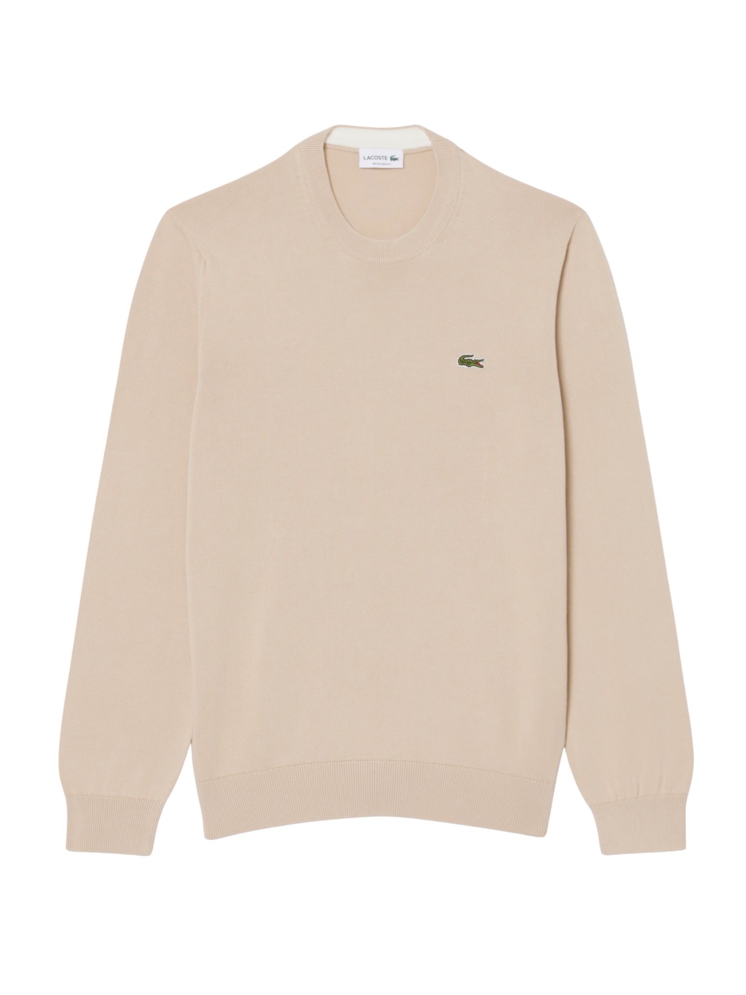 LACOSTE Monochrome Crew Neck Cotton Sweater Beige