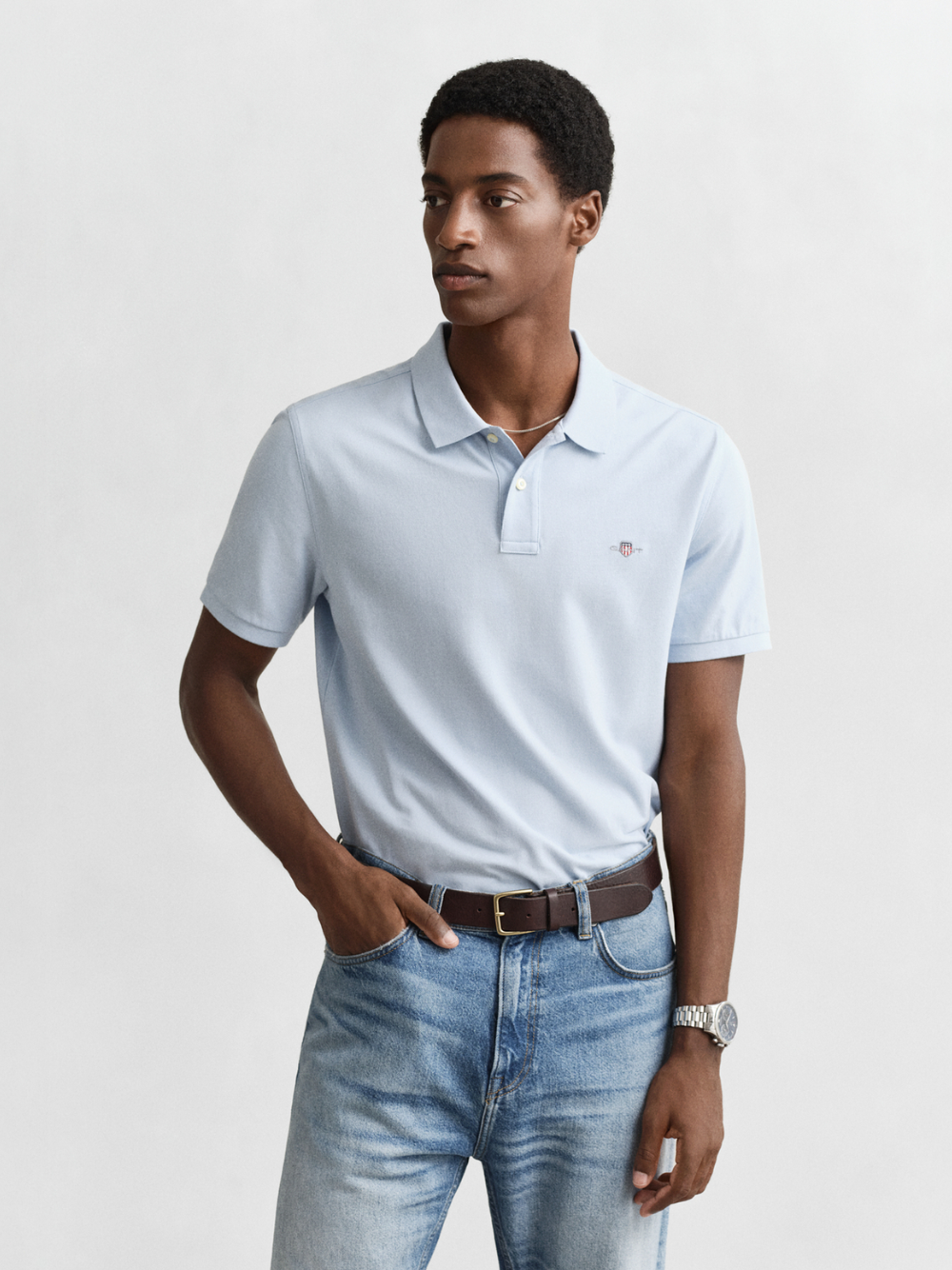 GANT Regular Fit Shield Piqué Polo Shirt Fresh Blue