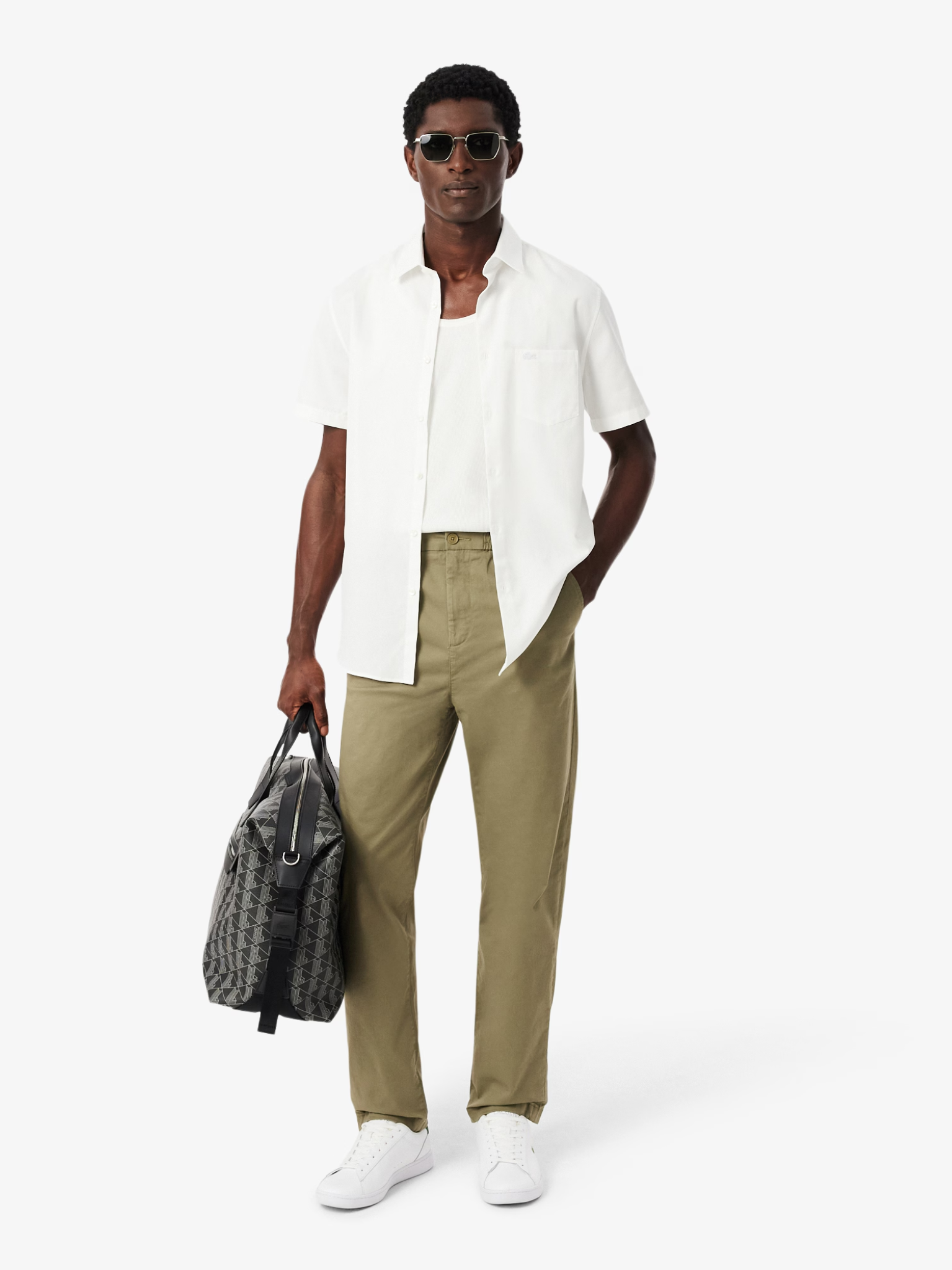 LACOSTE Regular Fit Cotton Twill Chino Pants Khaki Green