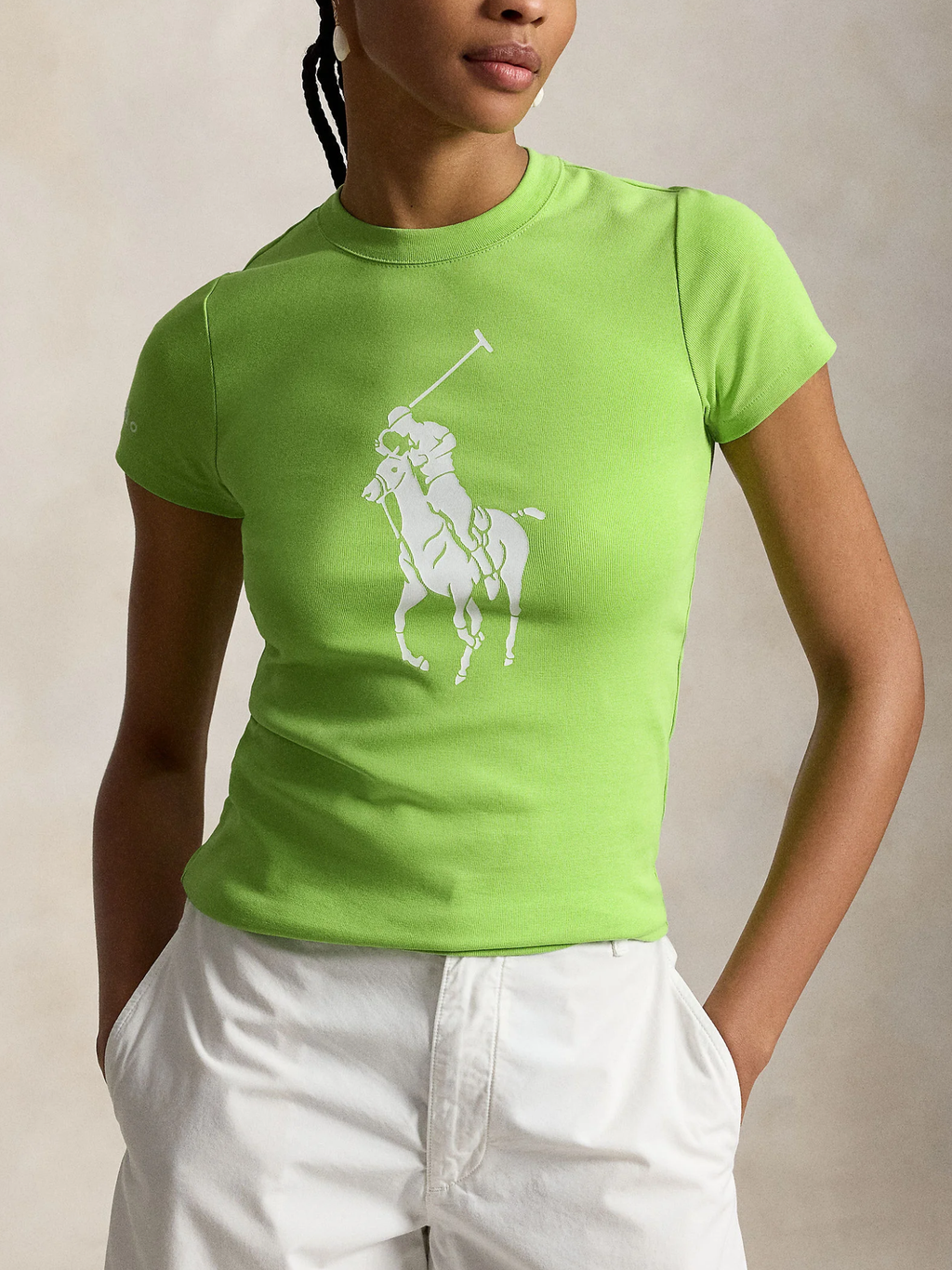 RALPH LAUREN WOMEN Big Pony Stretch Cotton Tee Riviera Green