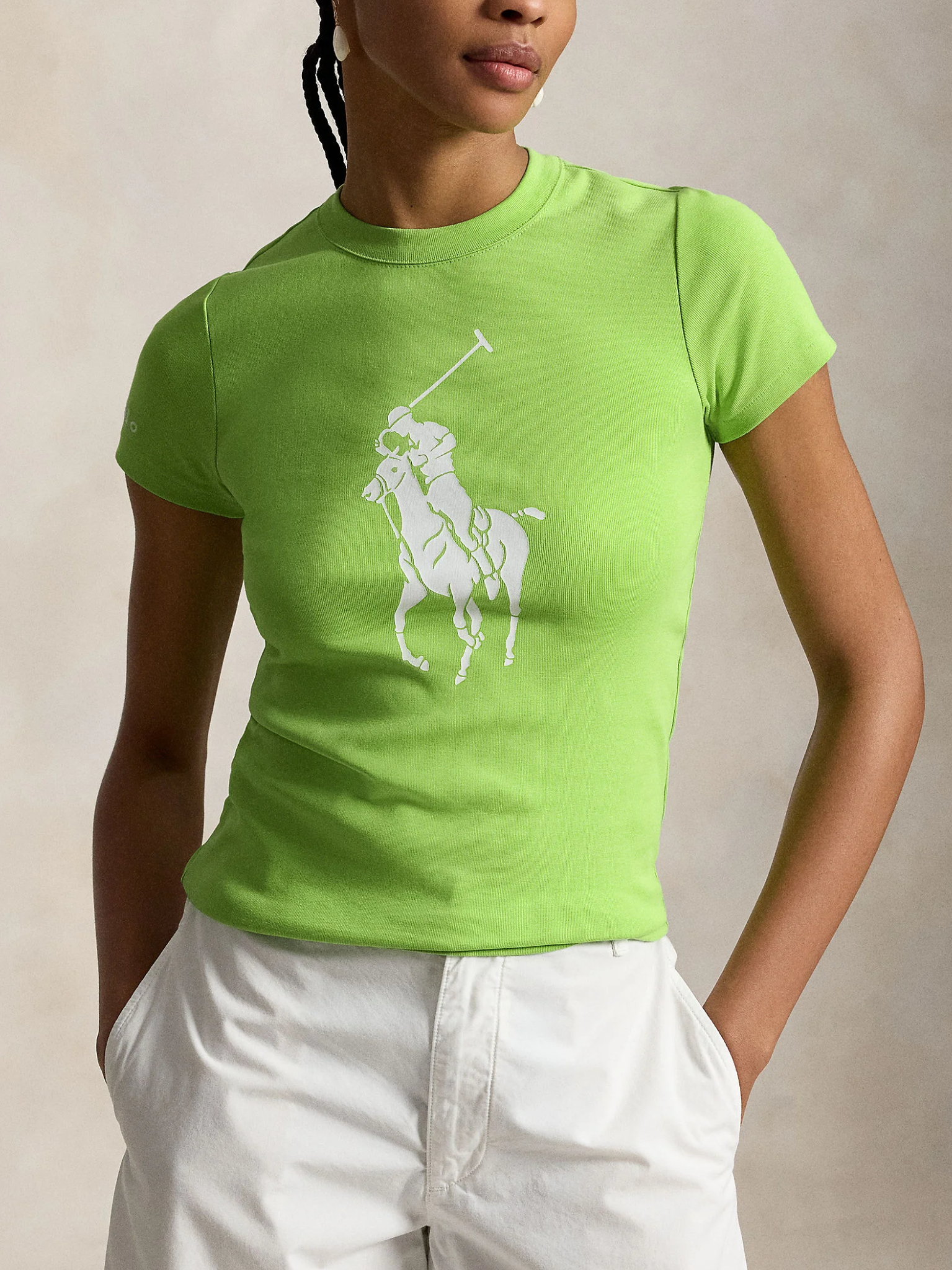 RALPH LAUREN WOMEN Big Pony Stretch Cotton Tee Riviera Green