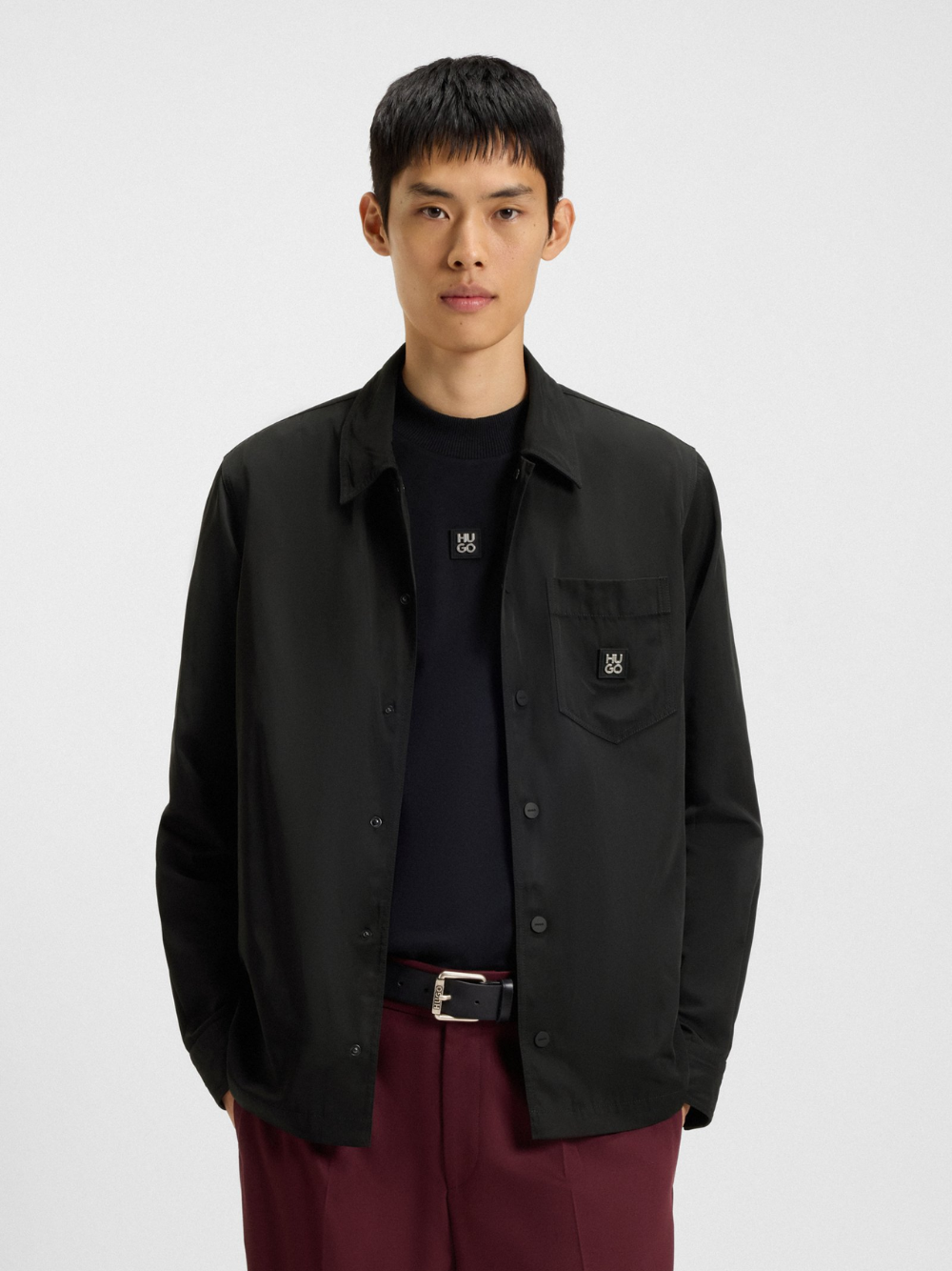 HUGO Enaso Oversized-Fit Shirt With Stacked-Logo Badge Black