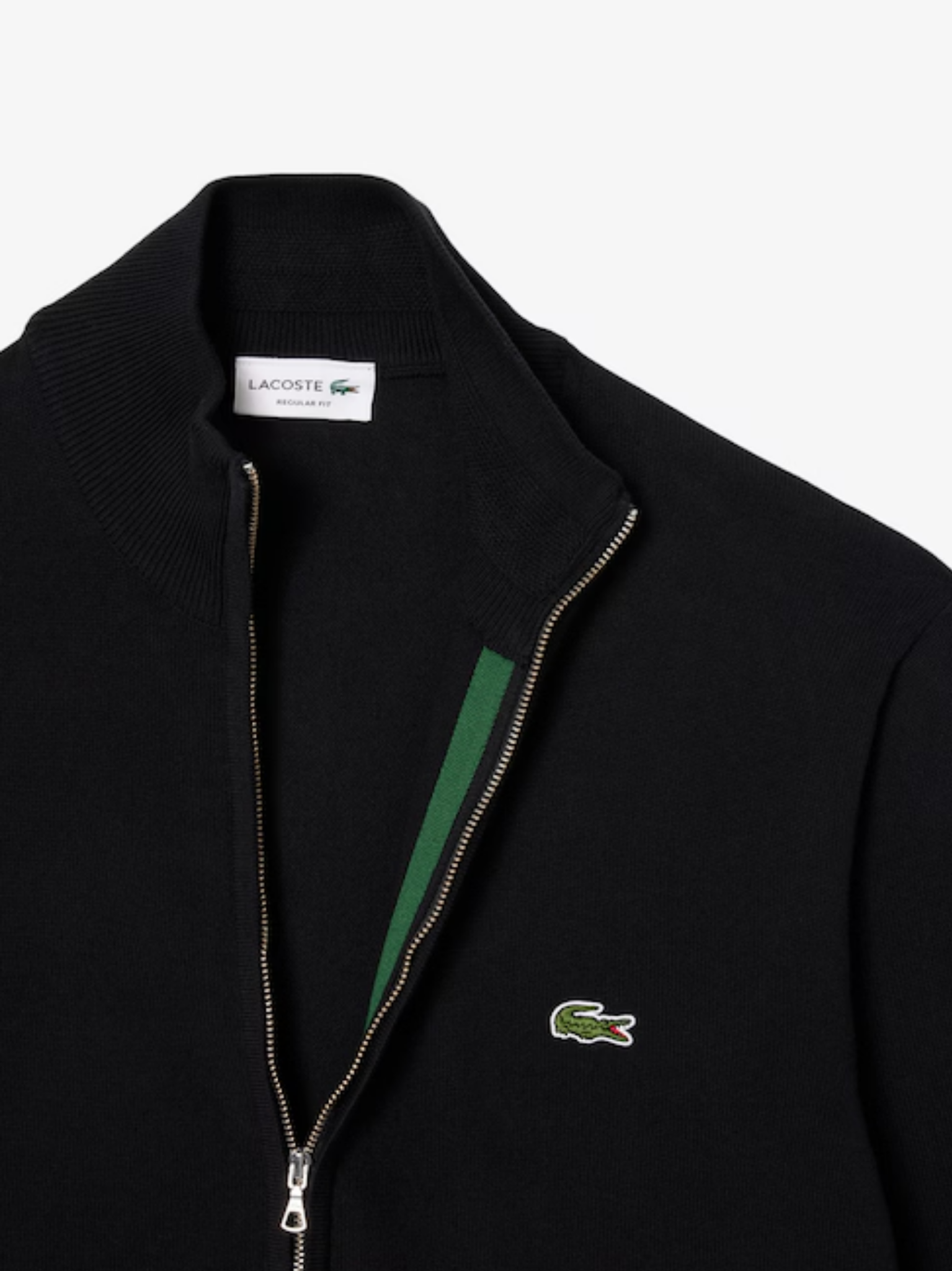 LACOSTE Zipped High Neck Cotton Sweater Black