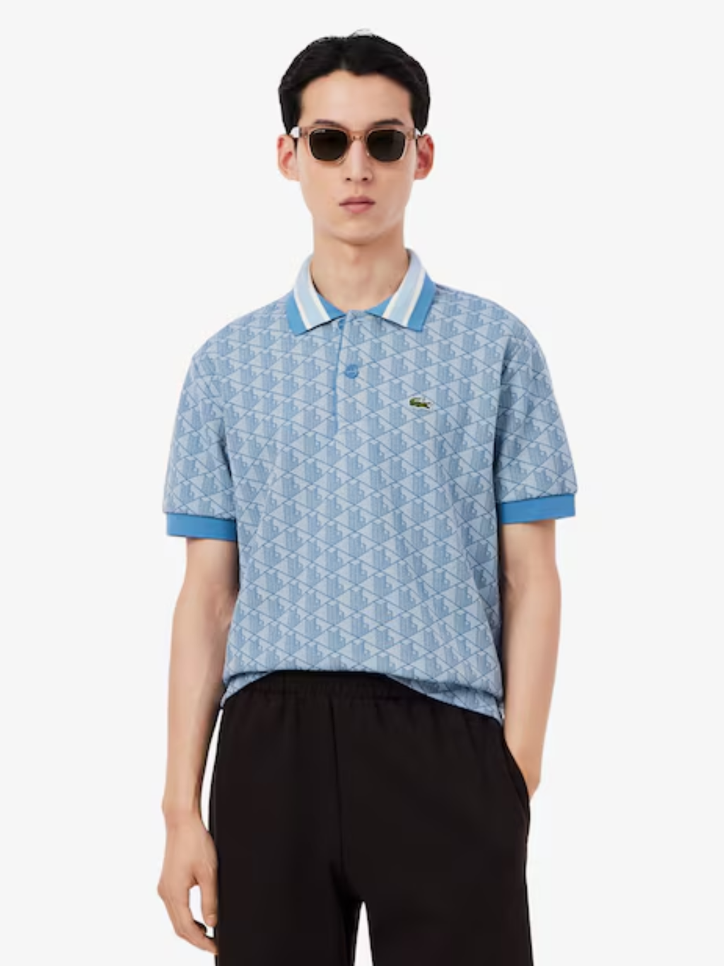 LACOSTE Classic Fit Monogram Jacquard Polo Shirt Blue