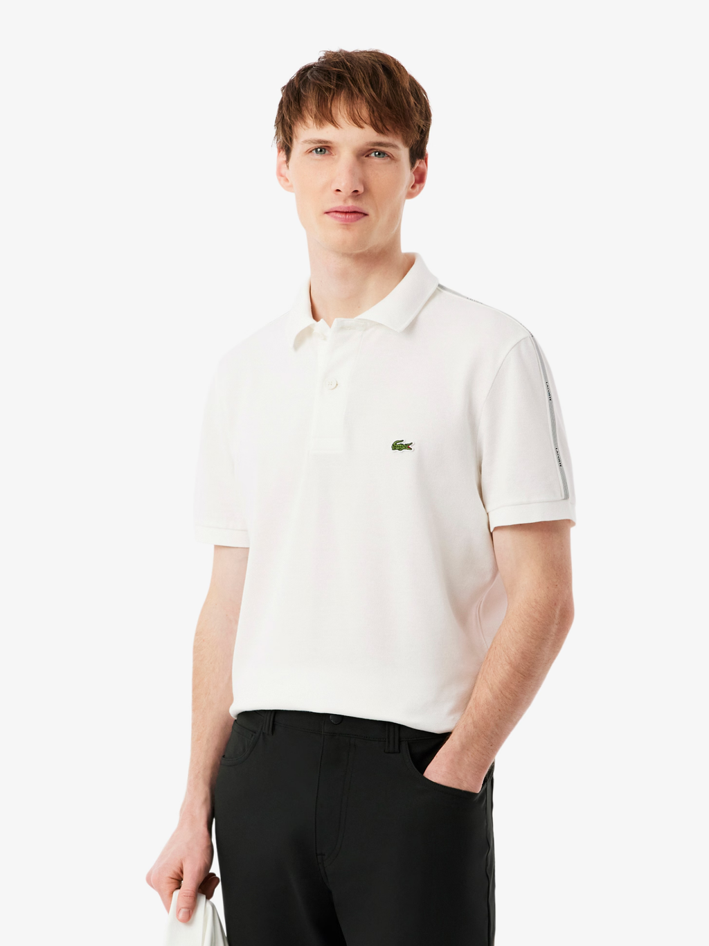 LACOSTE Regular Fit Logo Stripe Polo Shirt White