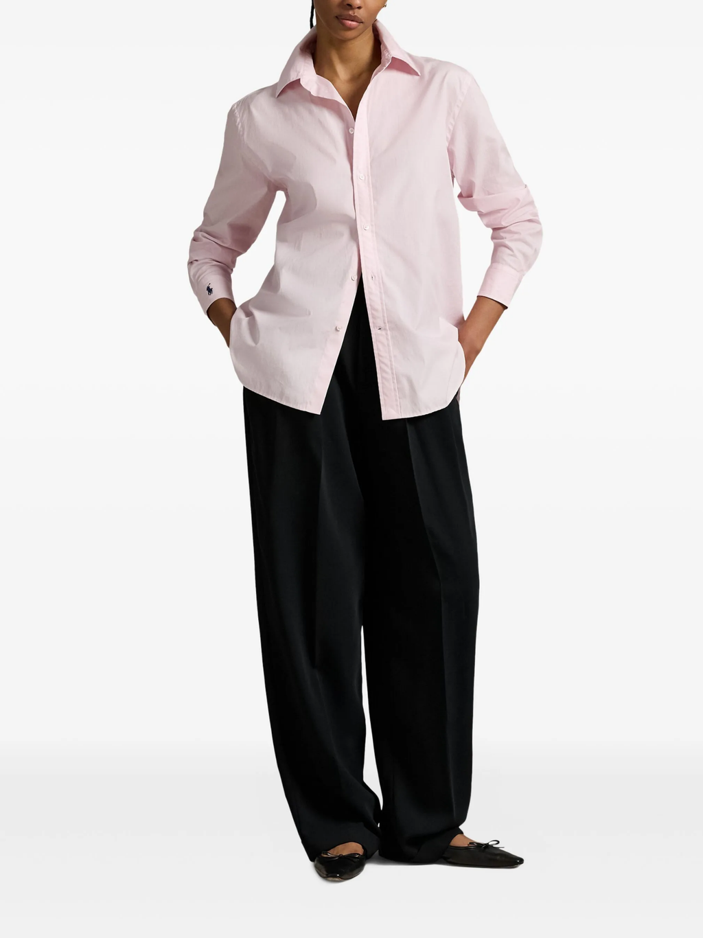 RALPH LAUREN WOMEN End-on-End Oversize Fit Cotton Shirt Surfside Rose