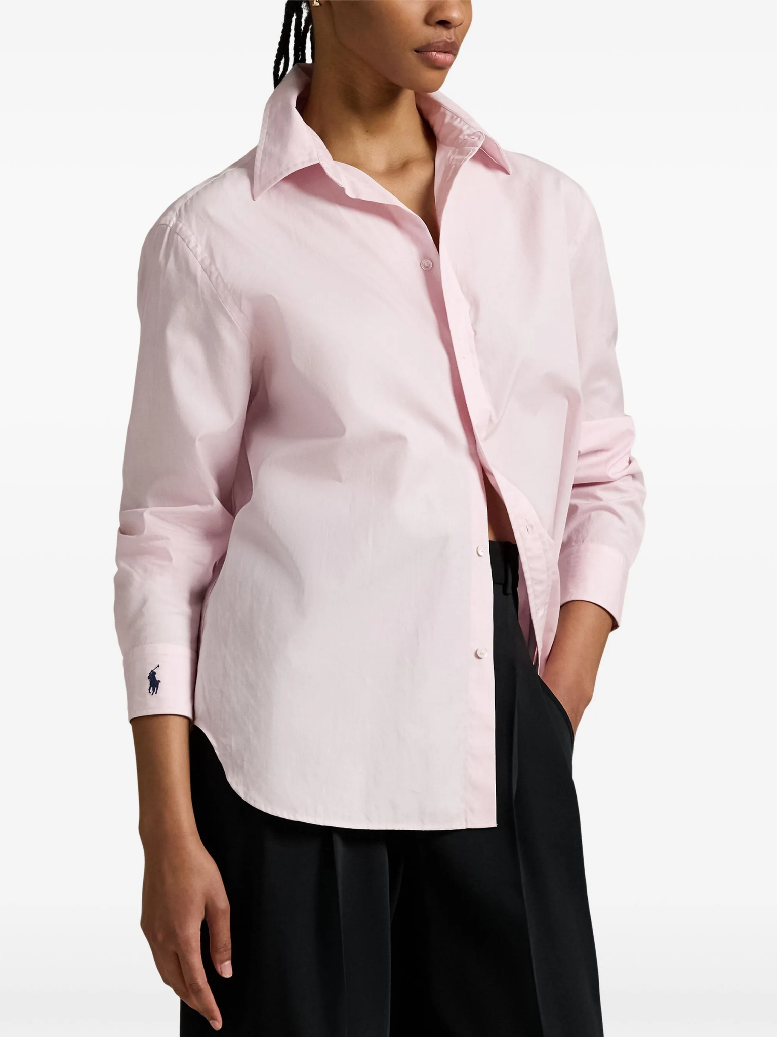 RALPH LAUREN WOMEN End-on-End Oversize Fit Cotton Shirt Surfside Rose