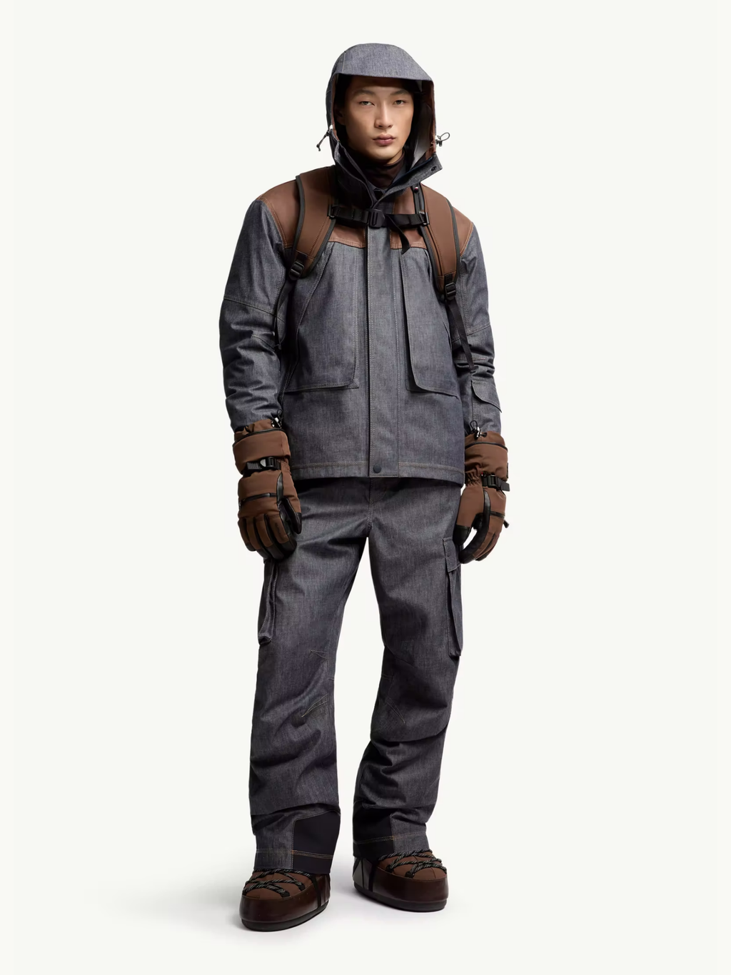 MONCLER GRENOBLE Langtang Hooded Denim Ski Jacket Dark Grey