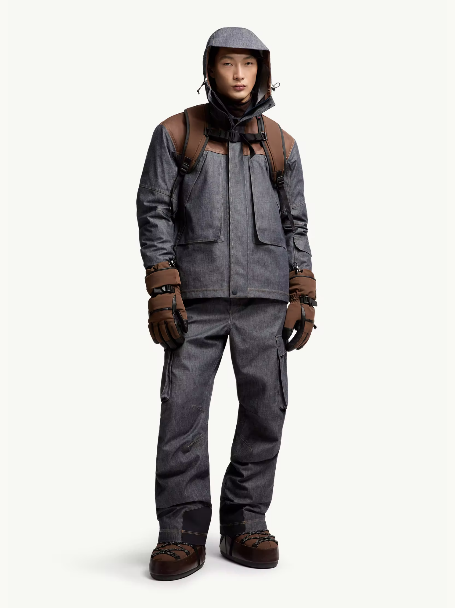 MONCLER GRENOBLE Langtang Hooded Denim Ski Jacket Dark Grey