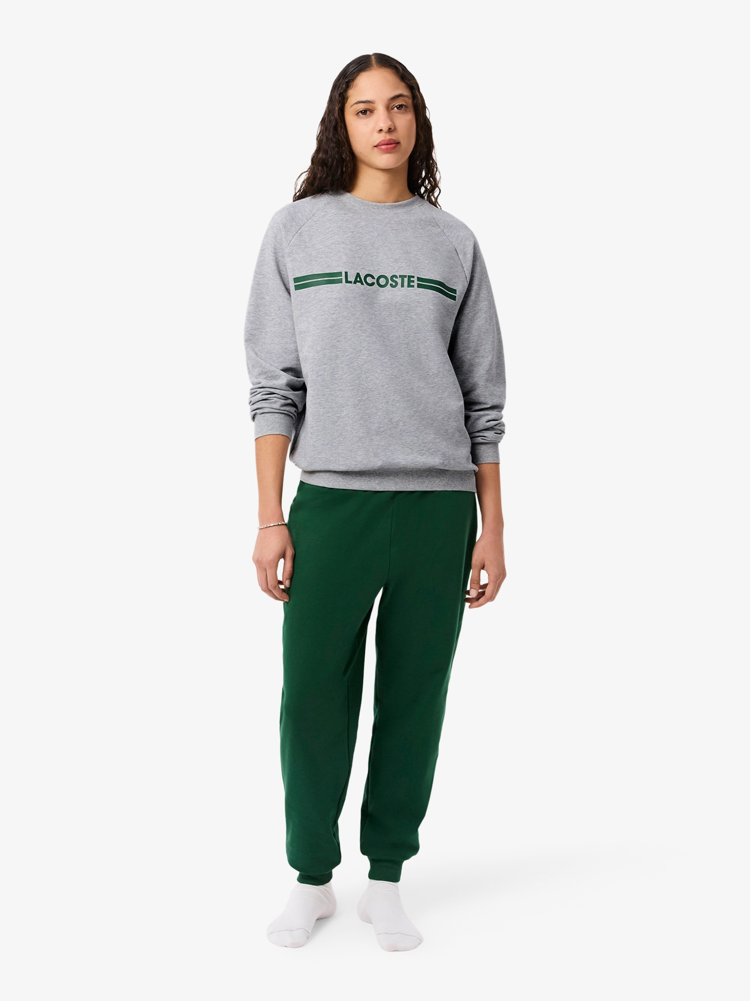 LACOSTE WOMEN Logo Fleece Loungewear Sweatshirt Grey
