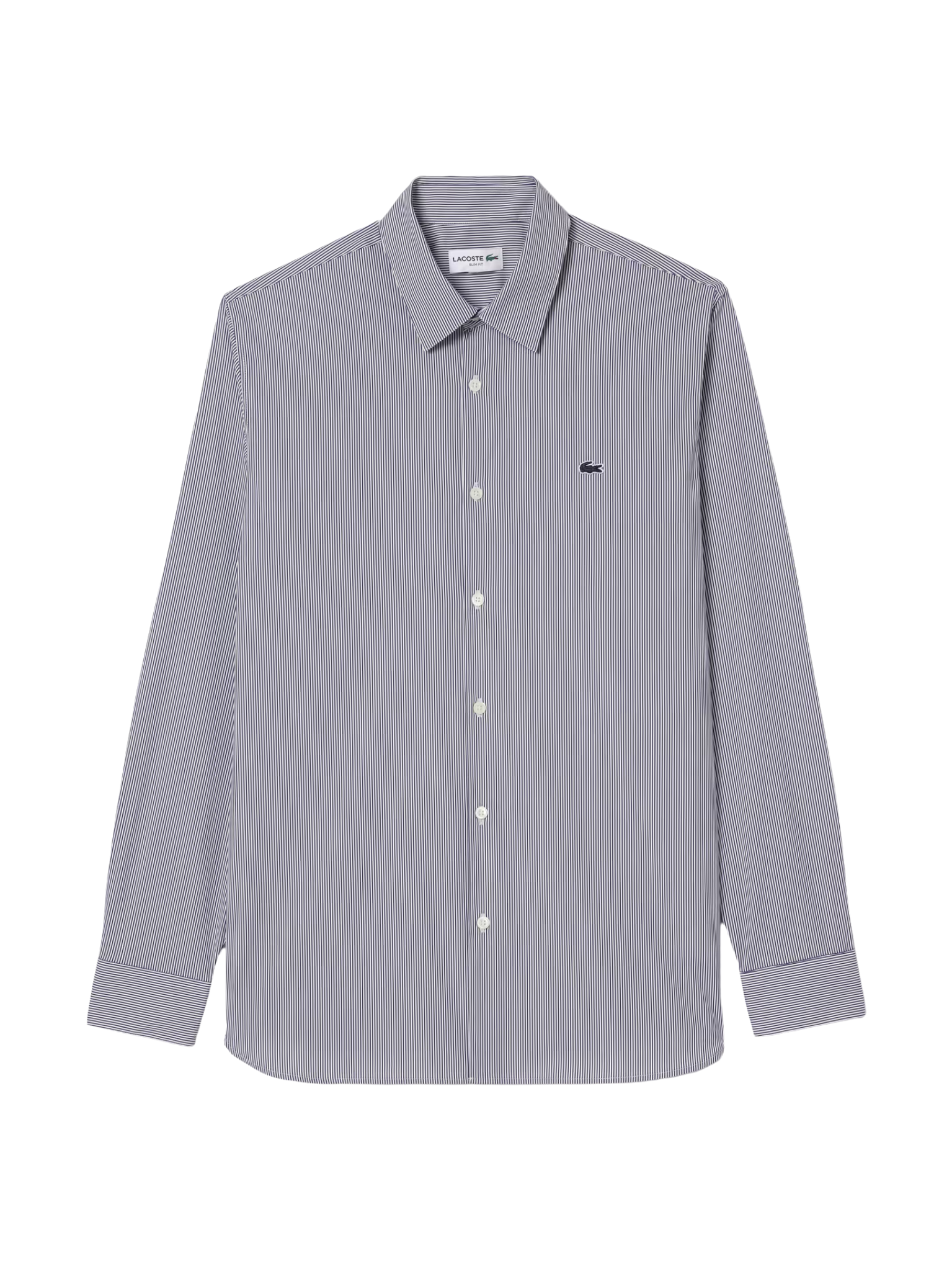 LACOSTE Slim Fit Striped Stretch Poplin Shirt White/Navy