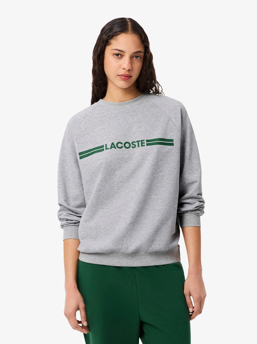 LACOSTE WOMEN Logo Fleece Loungewear Sweatshirt Grey