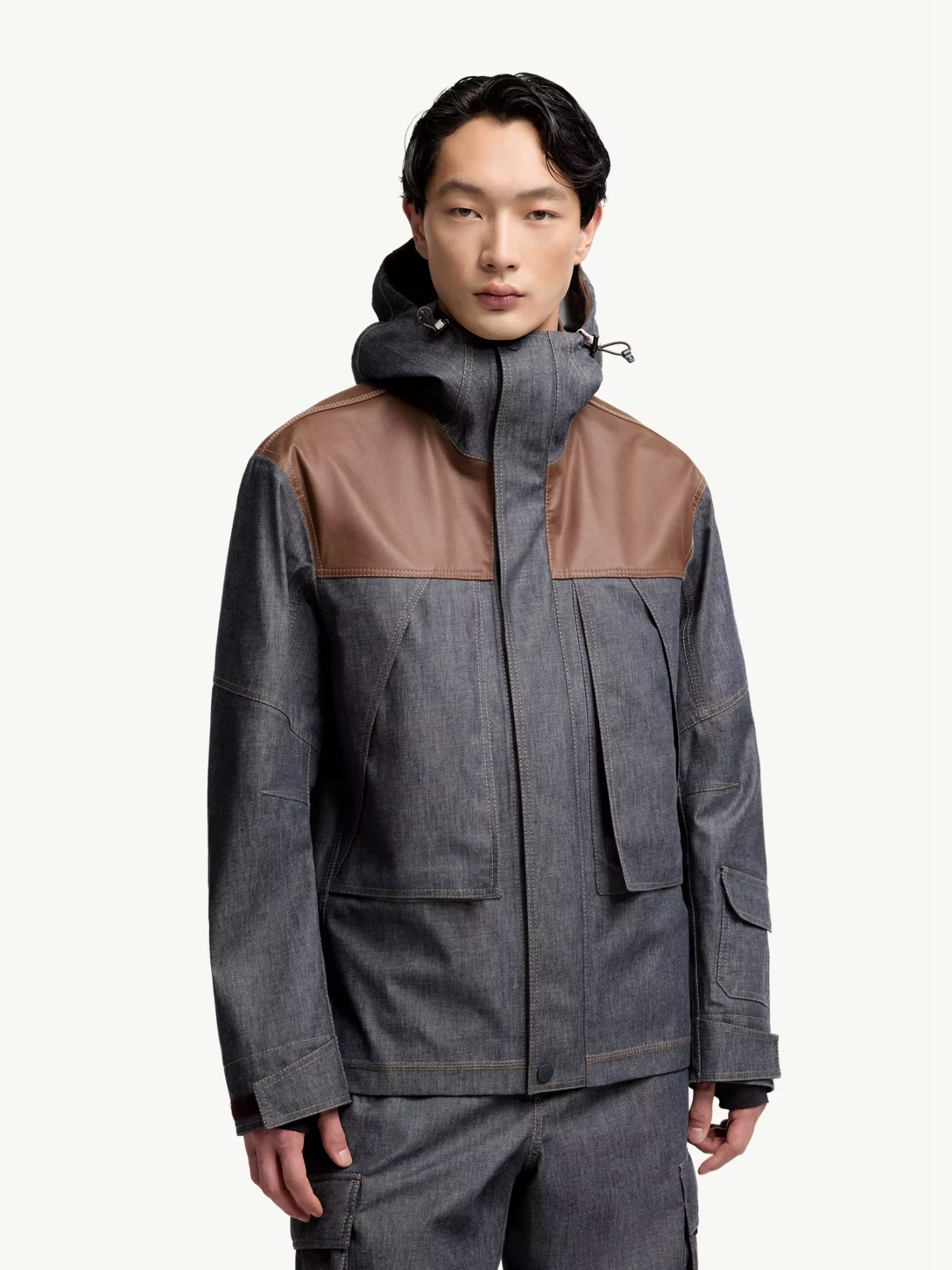 MONCLER GRENOBLE Langtang Hooded Denim Ski Jacket Dark Grey