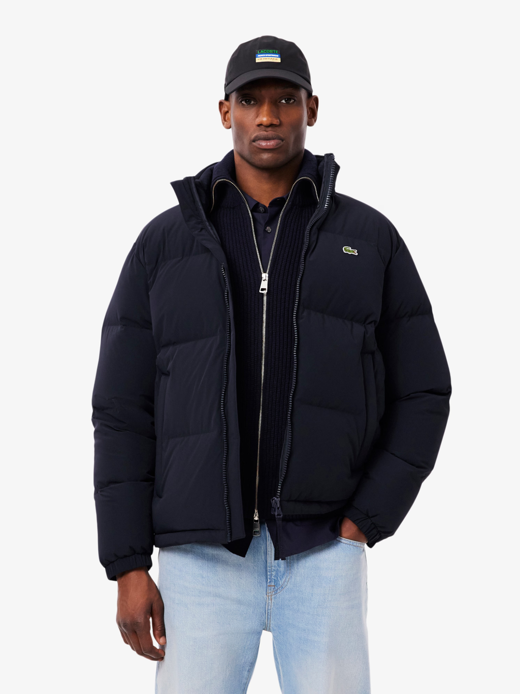 LACOSTE Water-Repellent Hooded Down Jacket Navy Blue