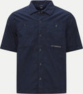 Cp Company Rip-Stop Embroidered Logo Short Sleeve Shirt in Navy