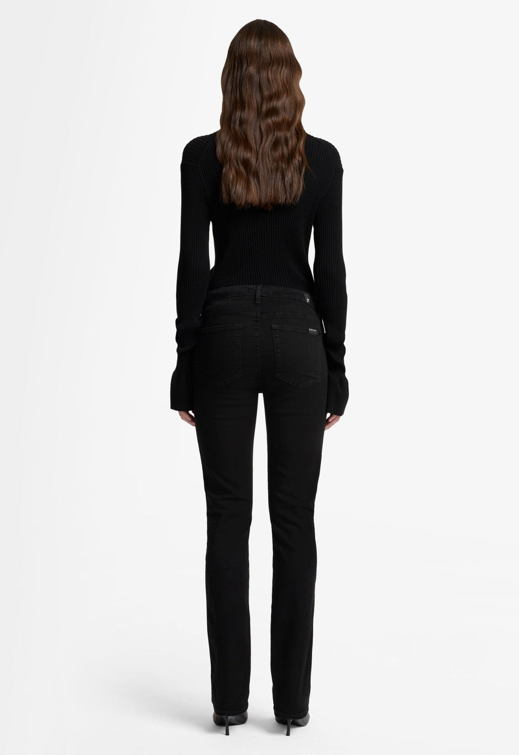 7 FOR ALL MANKIND WOMEN KIMMIE STRAIGHT Rinsed Mid Waist Slim Jeans Black