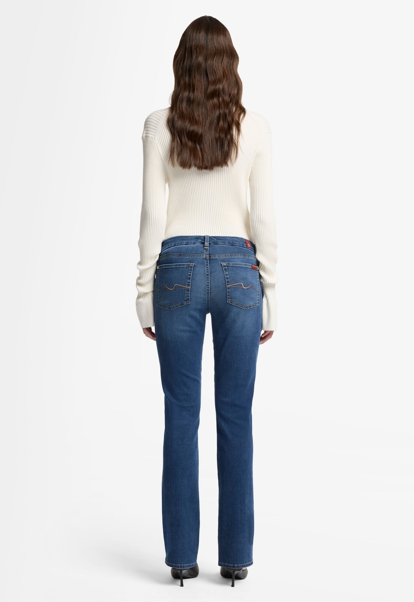 7 FOR ALL MANKIND WOMEN KIMMIE STRAIGHT Duchess Mid Waist Slim Jeans Mid Blue